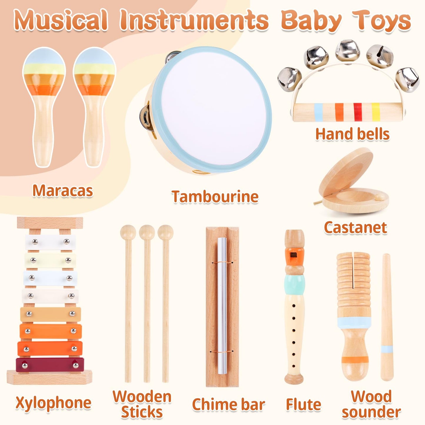 ATOYUS Wooden Toddler Musical Instruments Set — Montessori Percussion Toys for 18+ Months