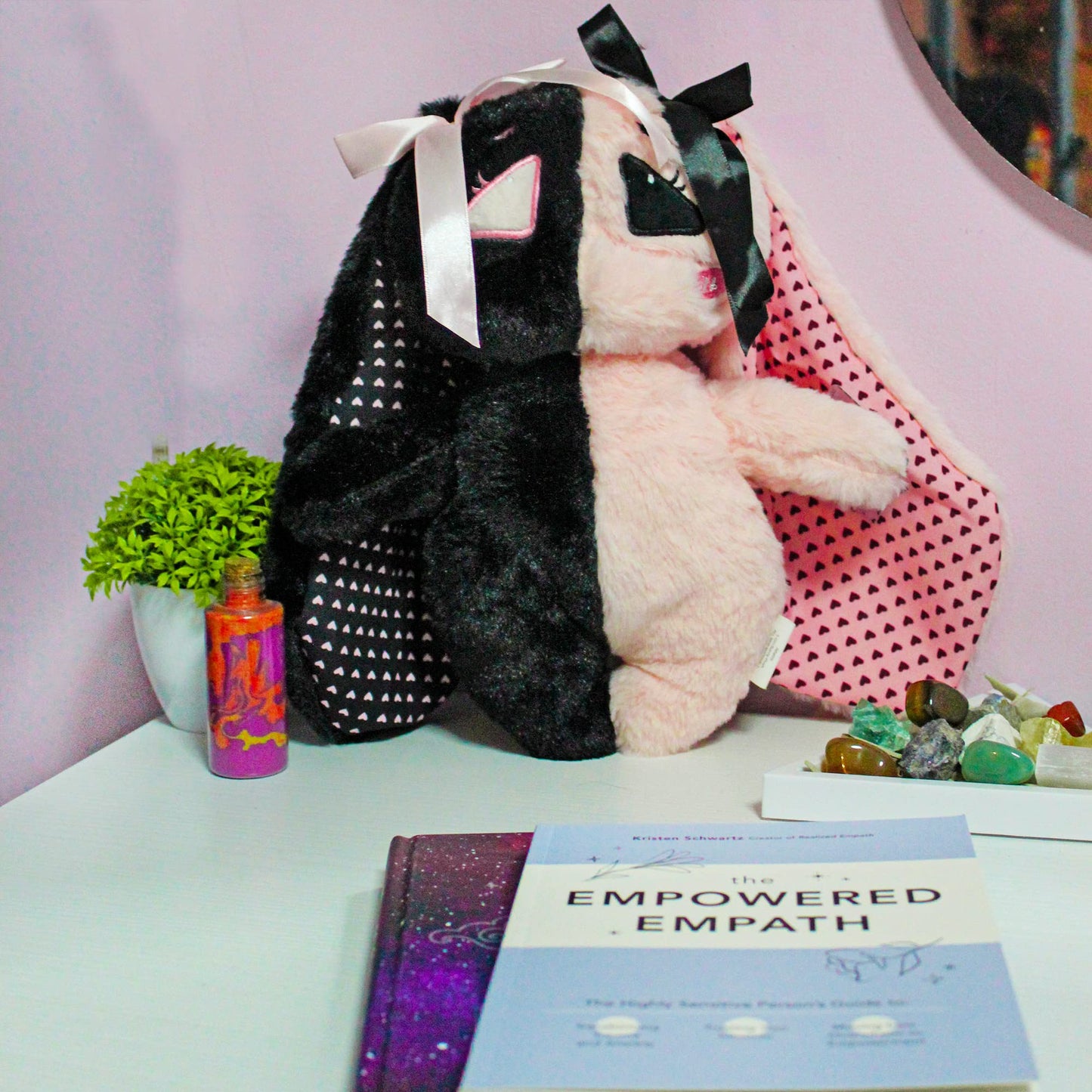 Attatoy E-Girl Bunny Plush | Anime Goth Stuffed Animal for Teens | Soft Pink & Black