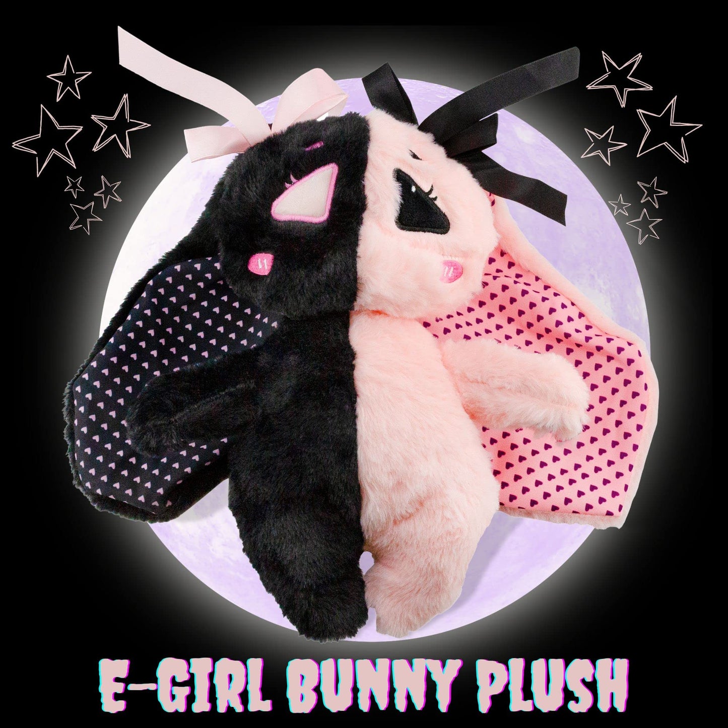Attatoy E-Girl Bunny Plush | Anime Goth Stuffed Animal for Teens | Soft Pink & Black