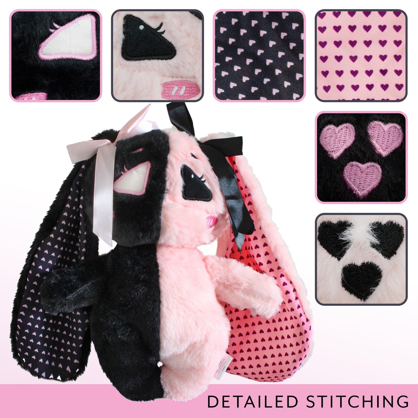 Attatoy E-Girl Bunny Plush | Anime Goth Stuffed Animal for Teens | Soft Pink & Black