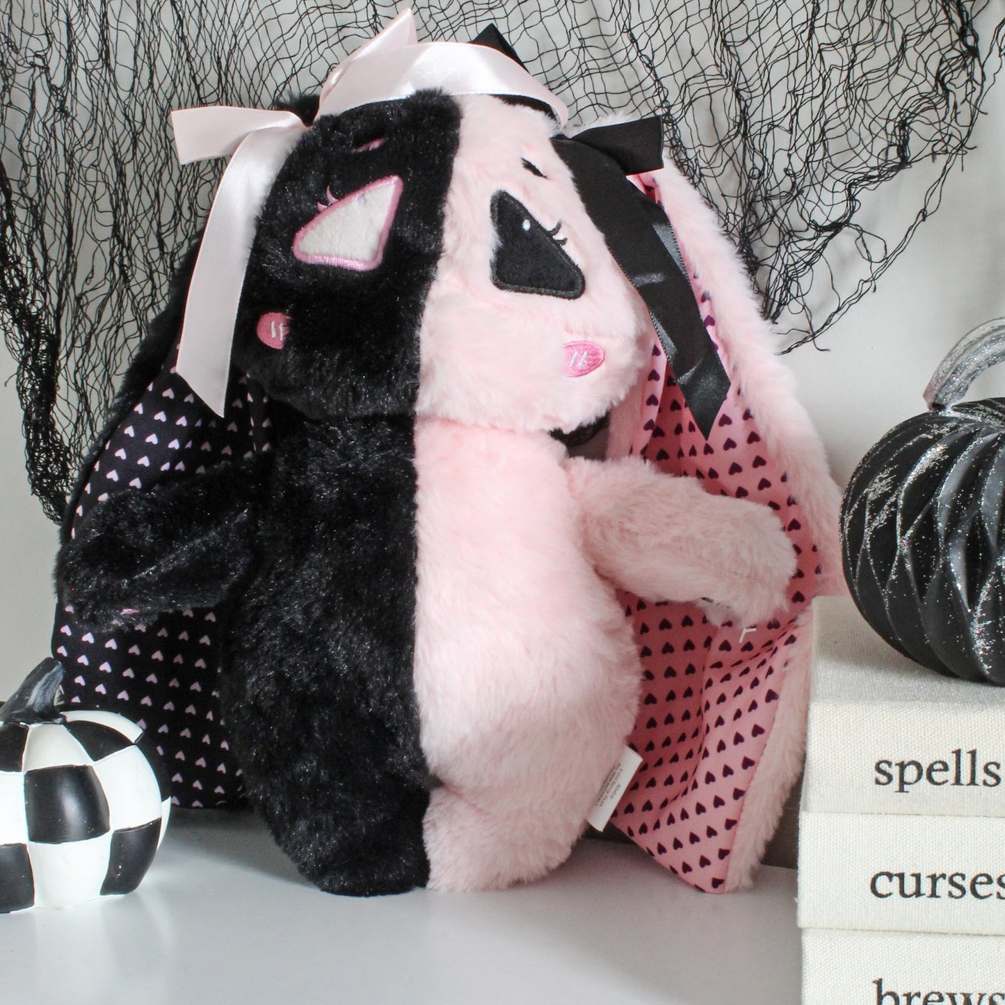Attatoy E-Girl Bunny Plush | Anime Goth Stuffed Animal for Teens | Soft Pink & Black