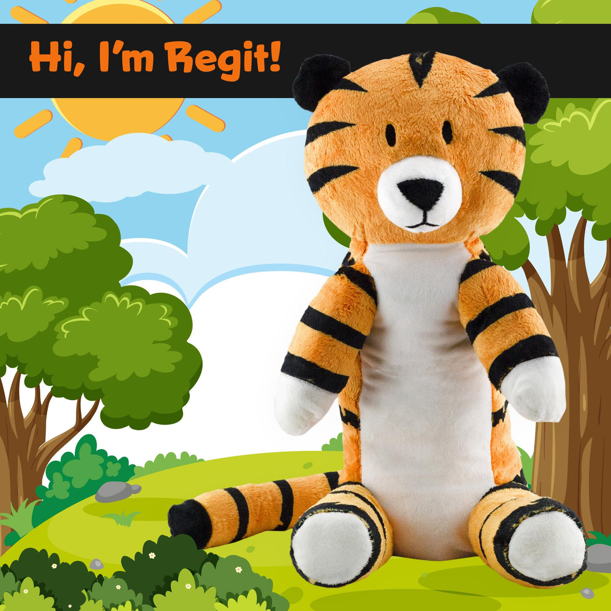 Attatoy Regit Plush Tiger Toy — 17-Inch Striped Sitting Stuffed Animal