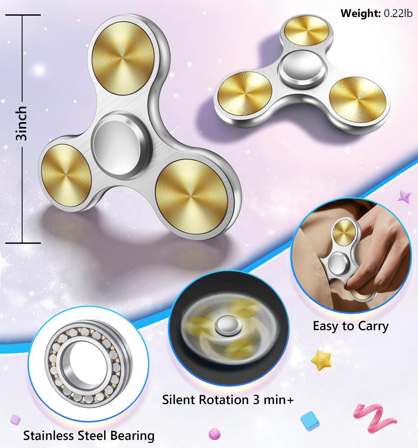 ATESSON Fidget Spinner — Ultra Durable Stainless Steel Bearing, High-Speed Precision