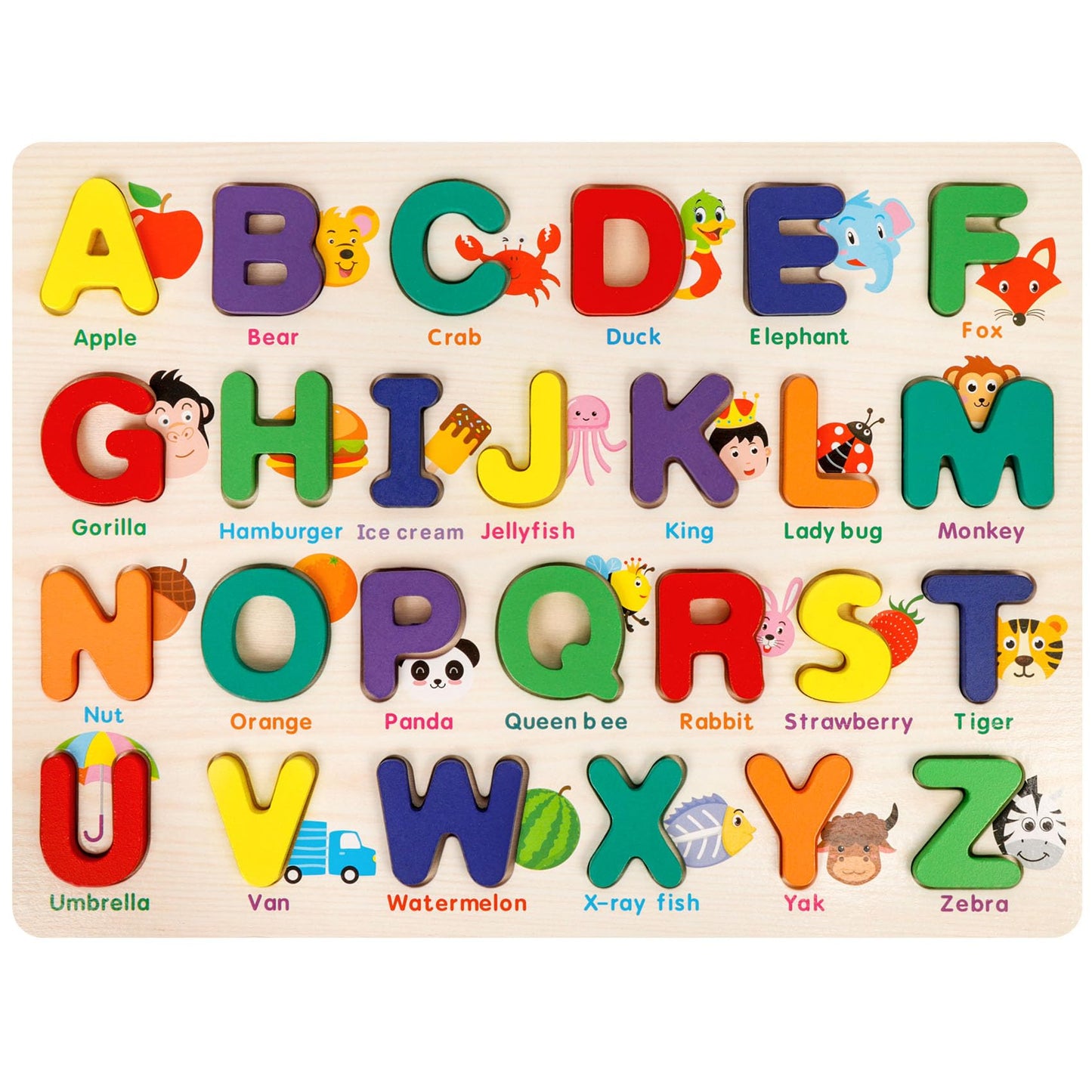 Attmu Alphabet Puzzle - Wooden ABC Learning Toy for Toddlers 3-5