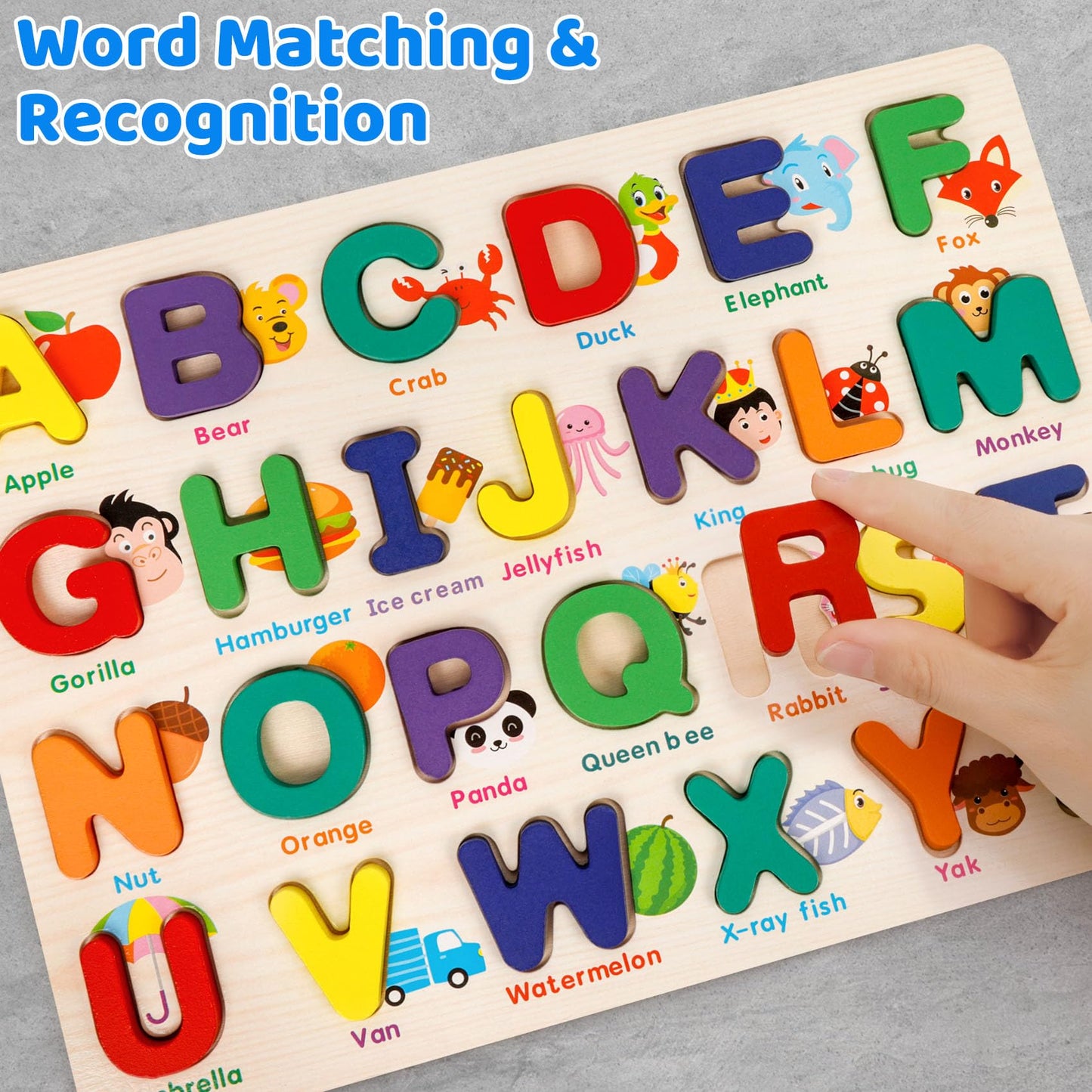 Attmu Alphabet Puzzle - Wooden ABC Learning Toy for Toddlers 3-5