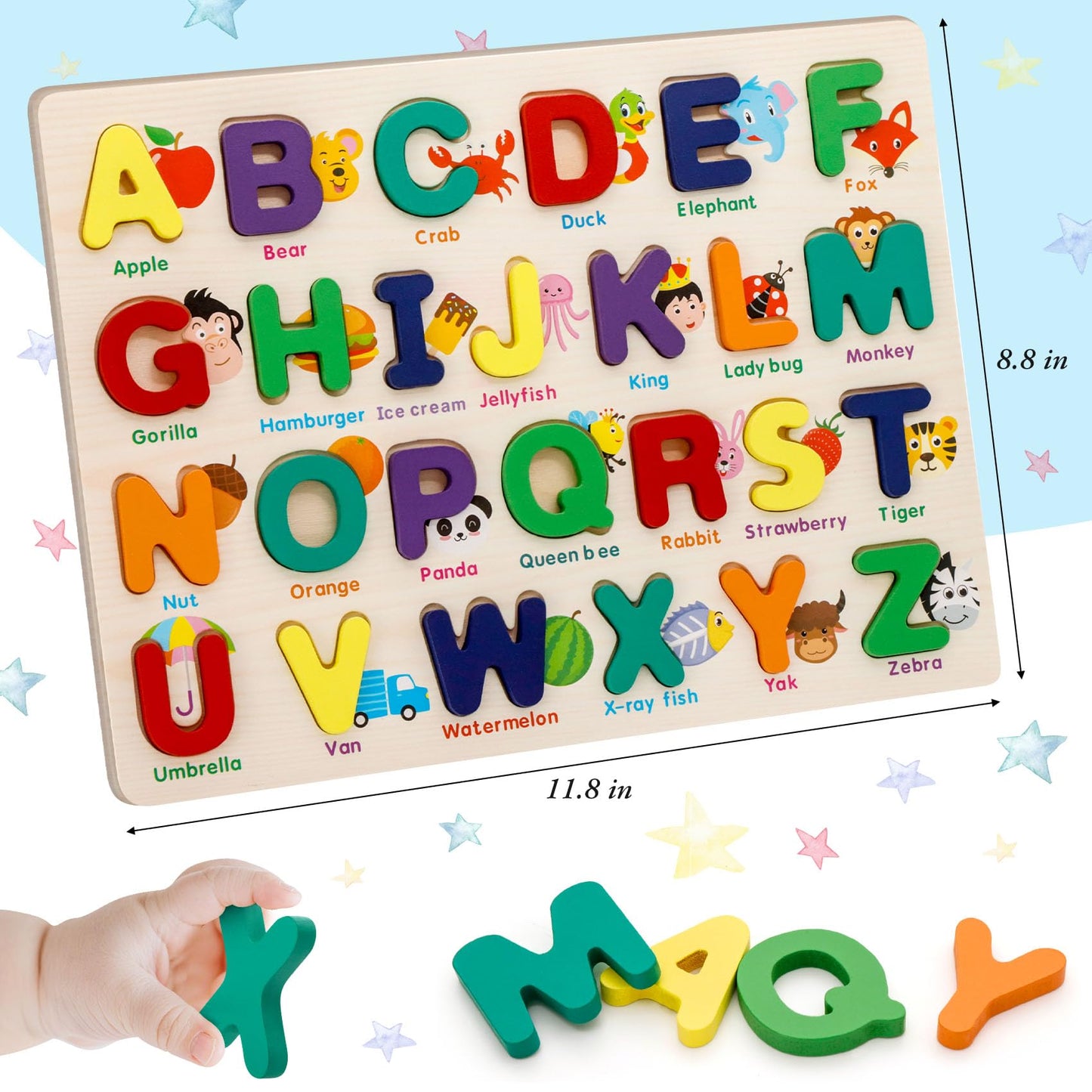 Attmu Alphabet Puzzle - Wooden ABC Learning Toy for Toddlers 3-5