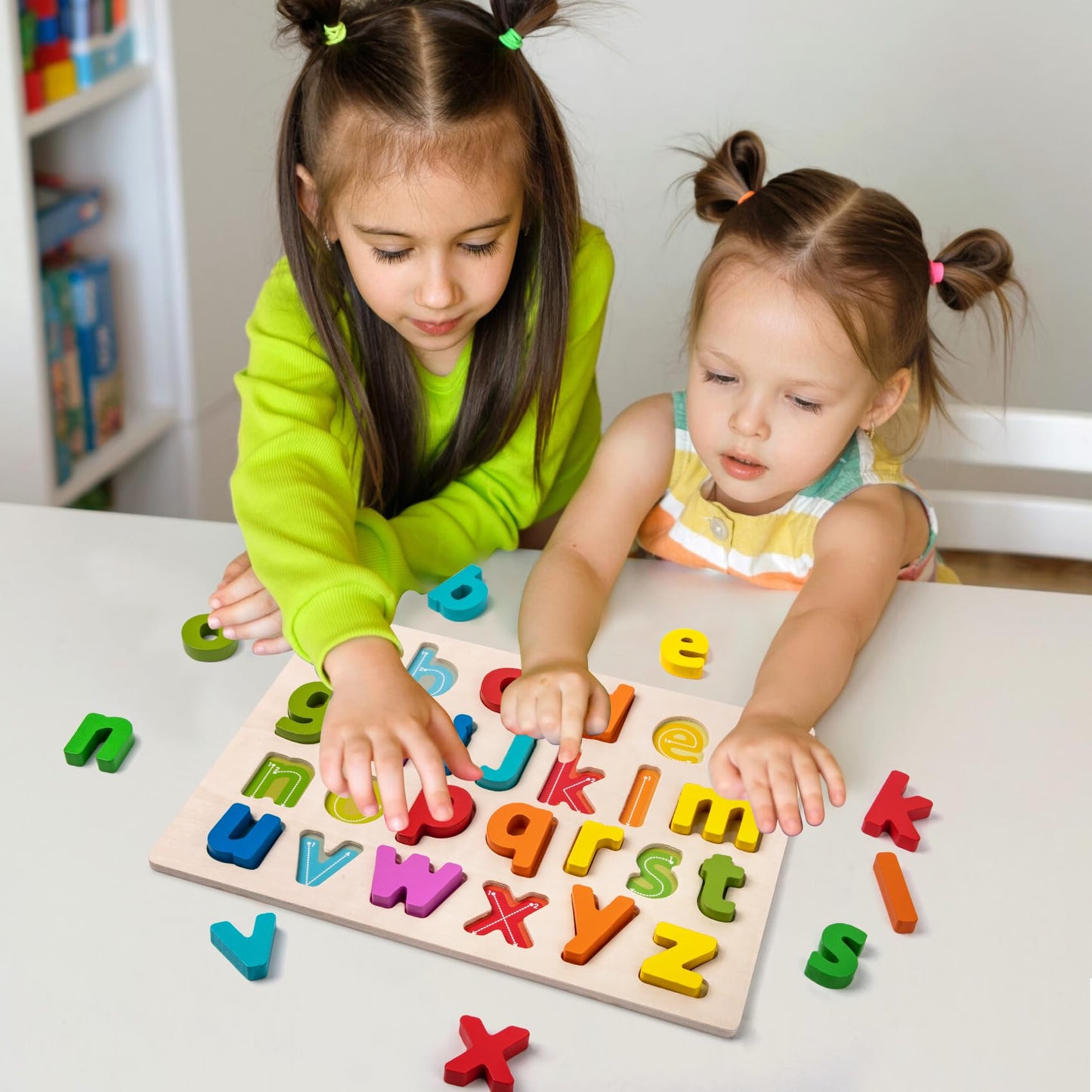 Attmu Alphabet Puzzle for Toddlers – Wooden ABC Puzzle Board & Letter Blocks (3-5 Years)