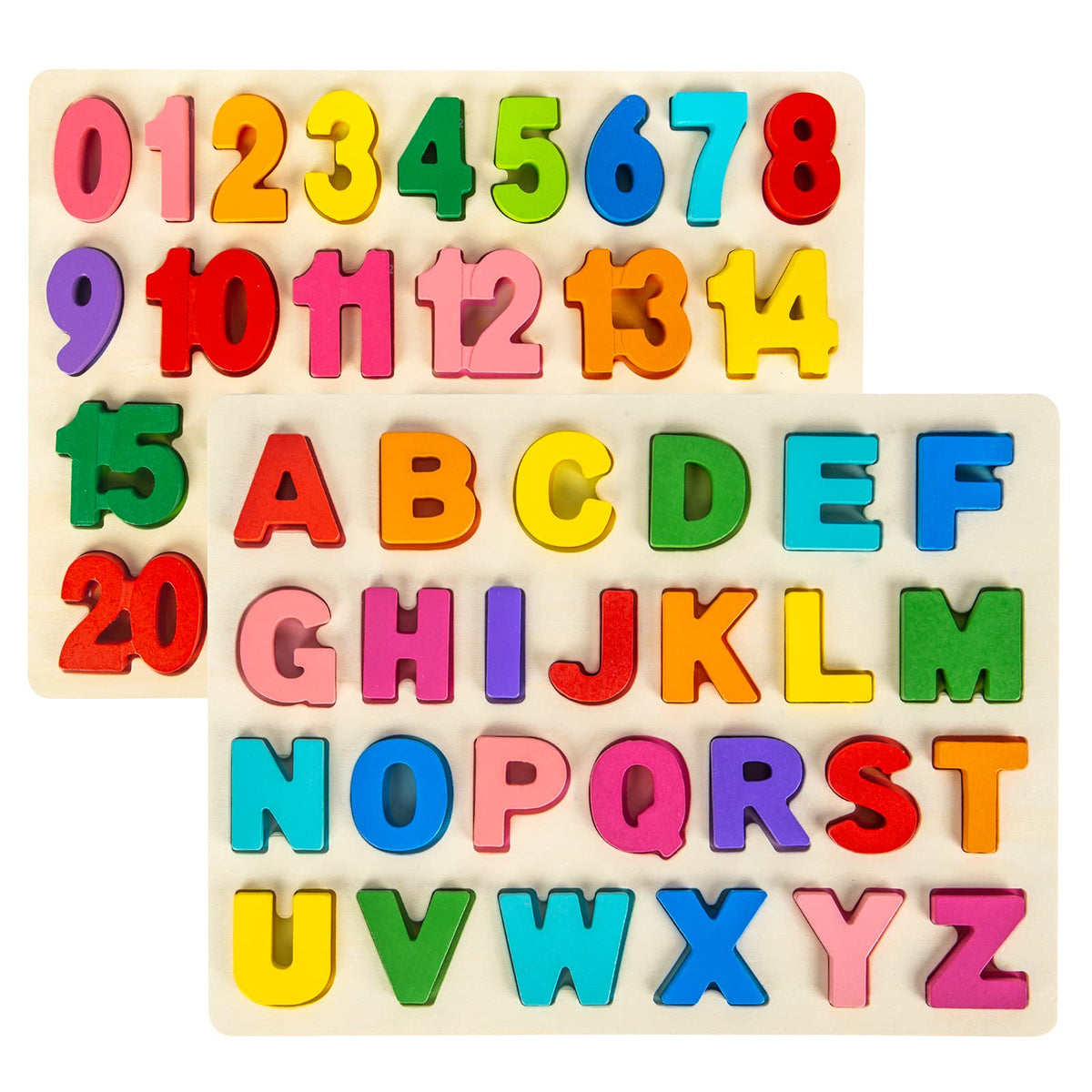 Attmu Wooden Alphabet & Number Puzzle for Toddlers – 2-in-1 Montessori Learning Toy