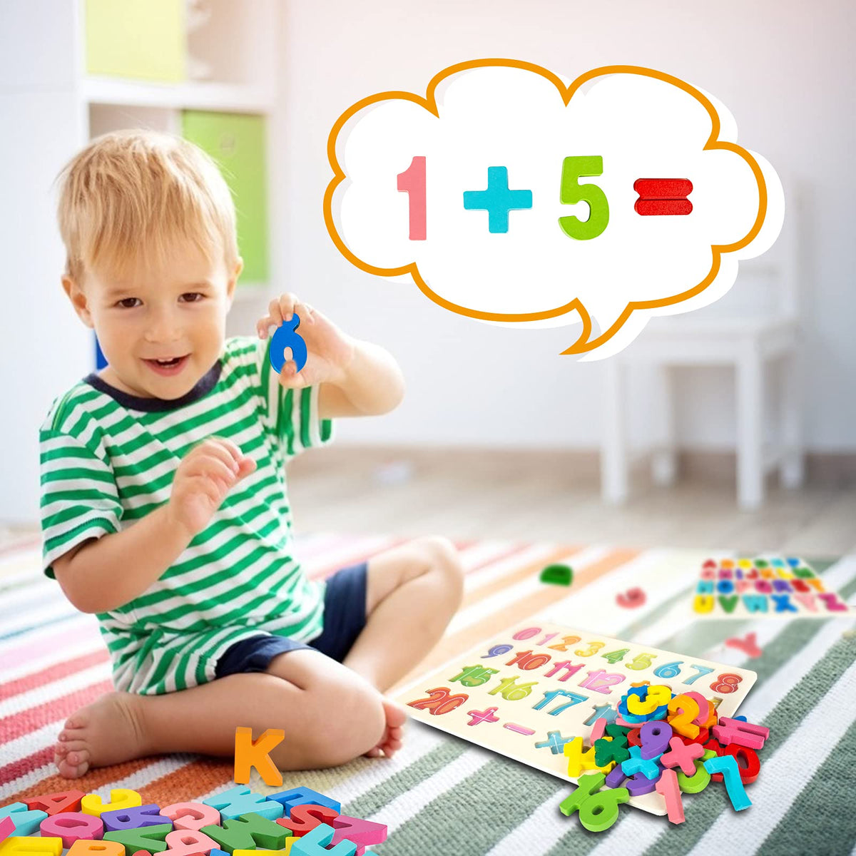 Attmu Wooden Alphabet & Number Puzzle for Toddlers – 2-in-1 Montessori Learning Toy