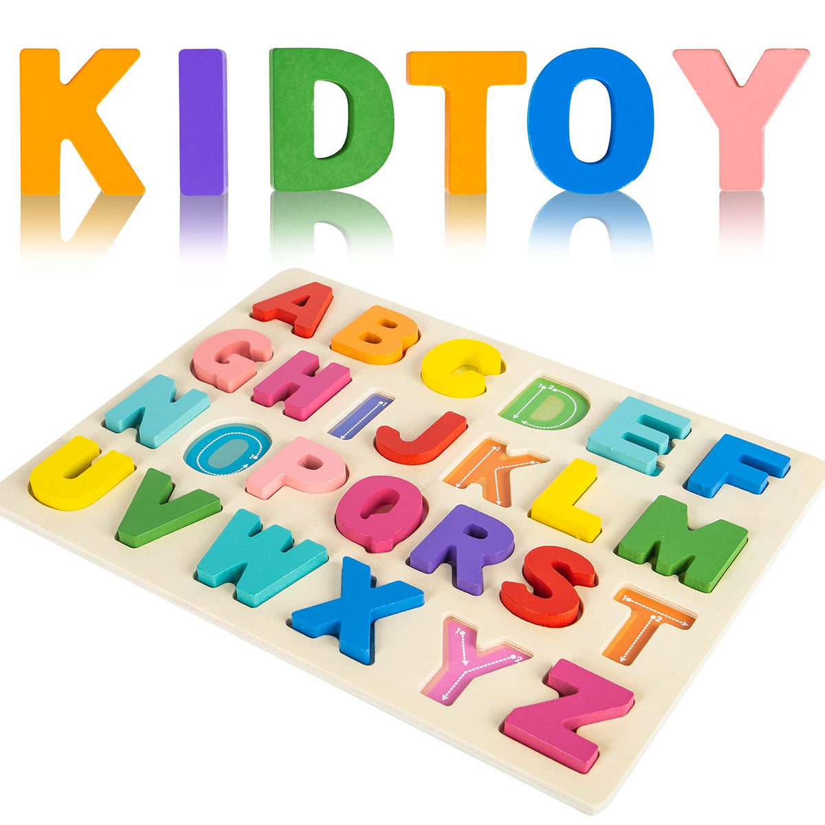 Attmu Wooden Alphabet & Number Puzzle for Toddlers – 2-in-1 Montessori Learning Toy