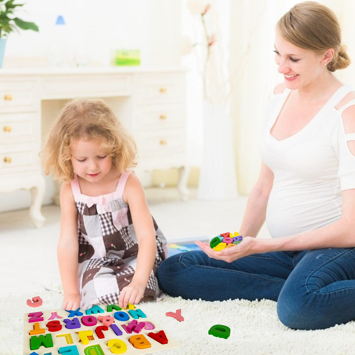 Attmu Wooden Alphabet & Number Puzzle for Toddlers – 2-in-1 Montessori Learning Toy