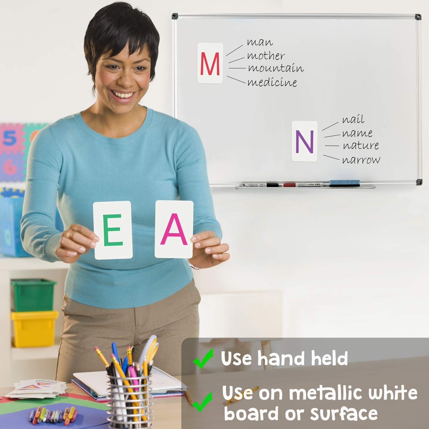 Attractivia Magnetic Alphabet Flash Cards – Jumbo Uppercase Letters for Classroom, ESL, Homeschool, Toddlers & Adults