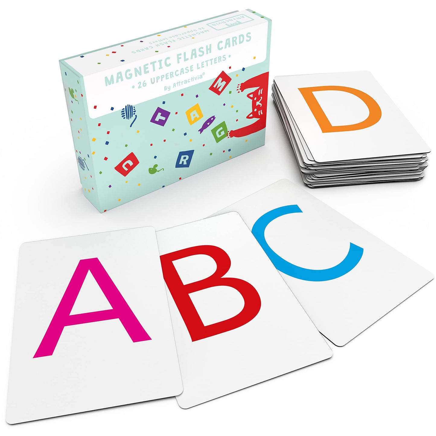 Attractivia Magnetic Alphabet Flash Cards – Jumbo Uppercase Letters for Classroom, ESL, Homeschool, Toddlers & Adults