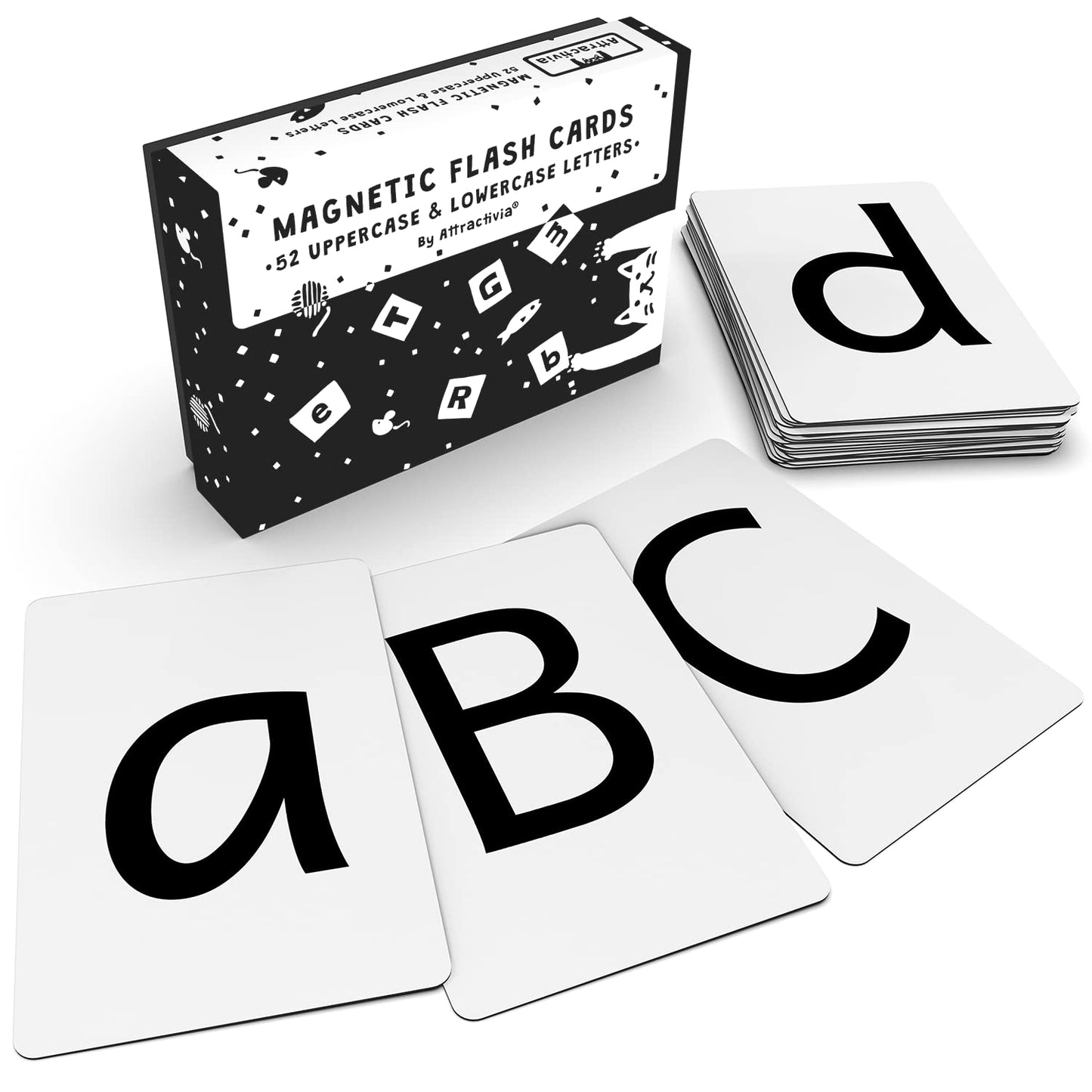 Attractivia Magnetic Big Alphabet ABC Flash Cards – 52 Large Letters (Upper & Lowercase)