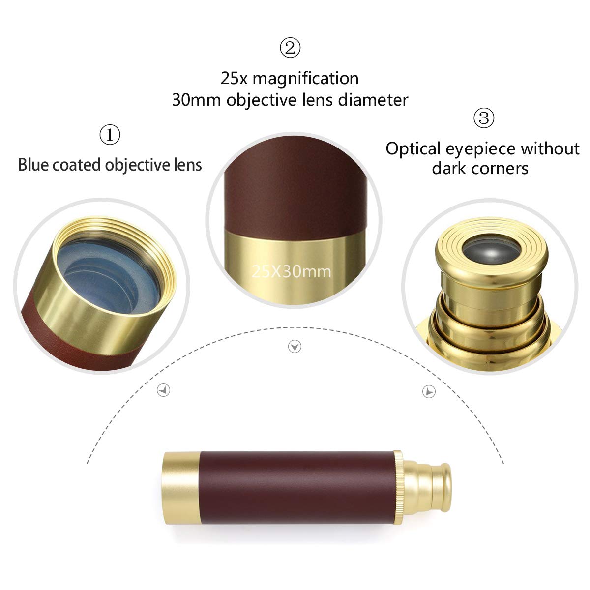 Aubric Pirate Spyglass & Treasure Map Set for Kids | 25x30 Zoom Monocular with Golden Compass