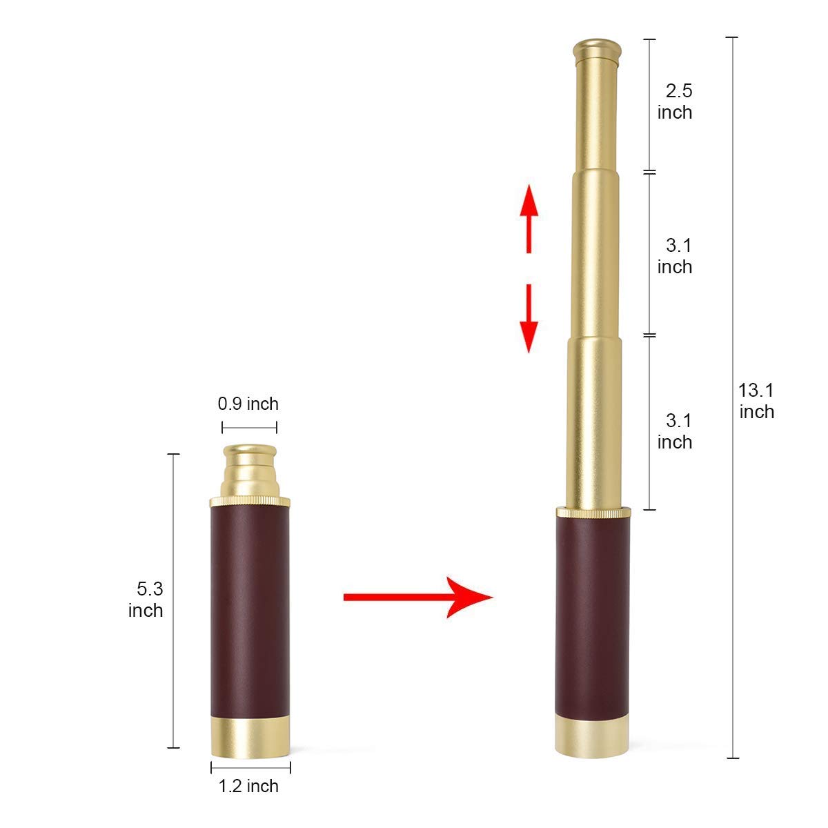 Aubric Retro Pirate Telescope 25x30 — Brass Spyglass and Compass