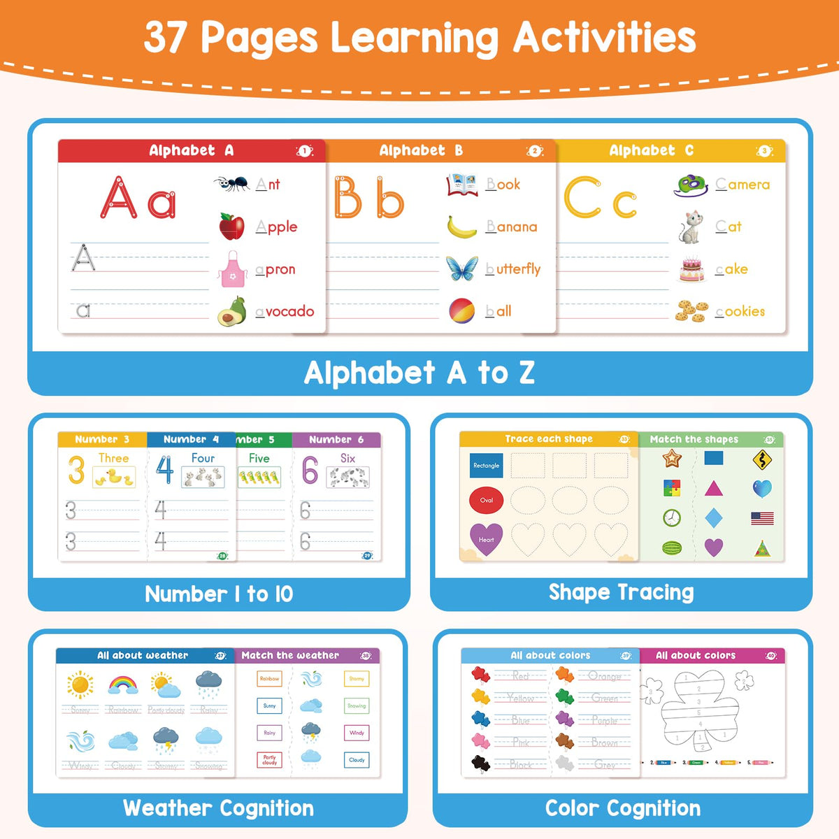 Auchq Preschool Learning Activities Workbook – Alphabet & Number Tracing Kit