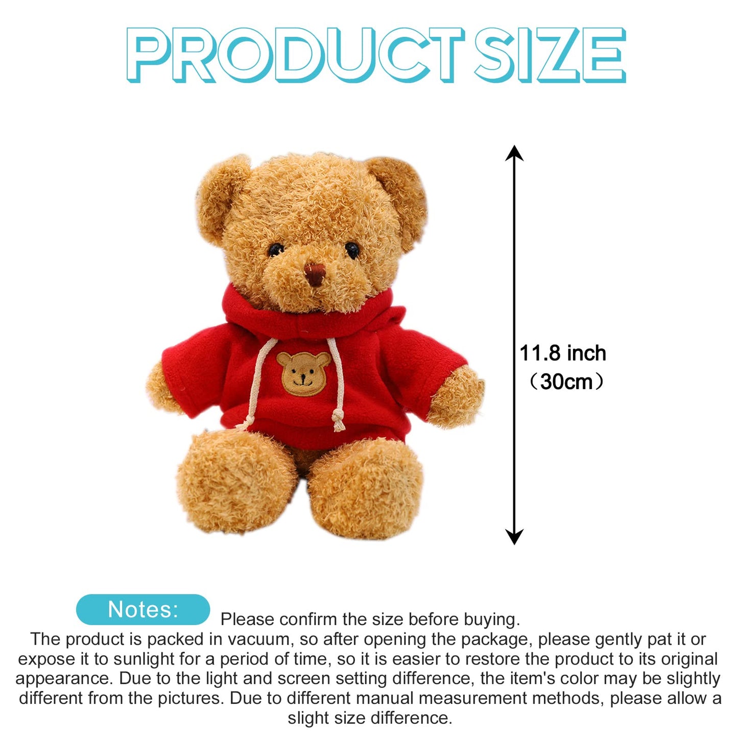AUCOOMA Teddy Bear Plush – 11.8-Inch Red Hoodie Bear for Kids | Cozy Plush Toy Gift