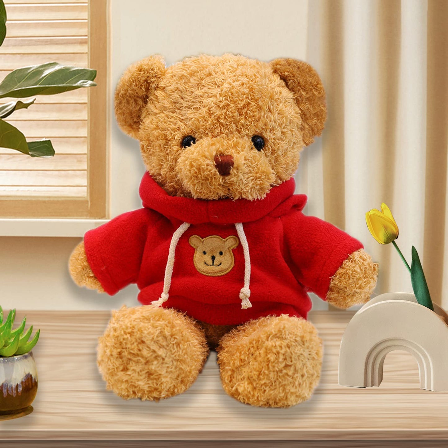 AUCOOMA Teddy Bear Plush – 11.8-Inch Red Hoodie Bear for Kids | Cozy Plush Toy Gift