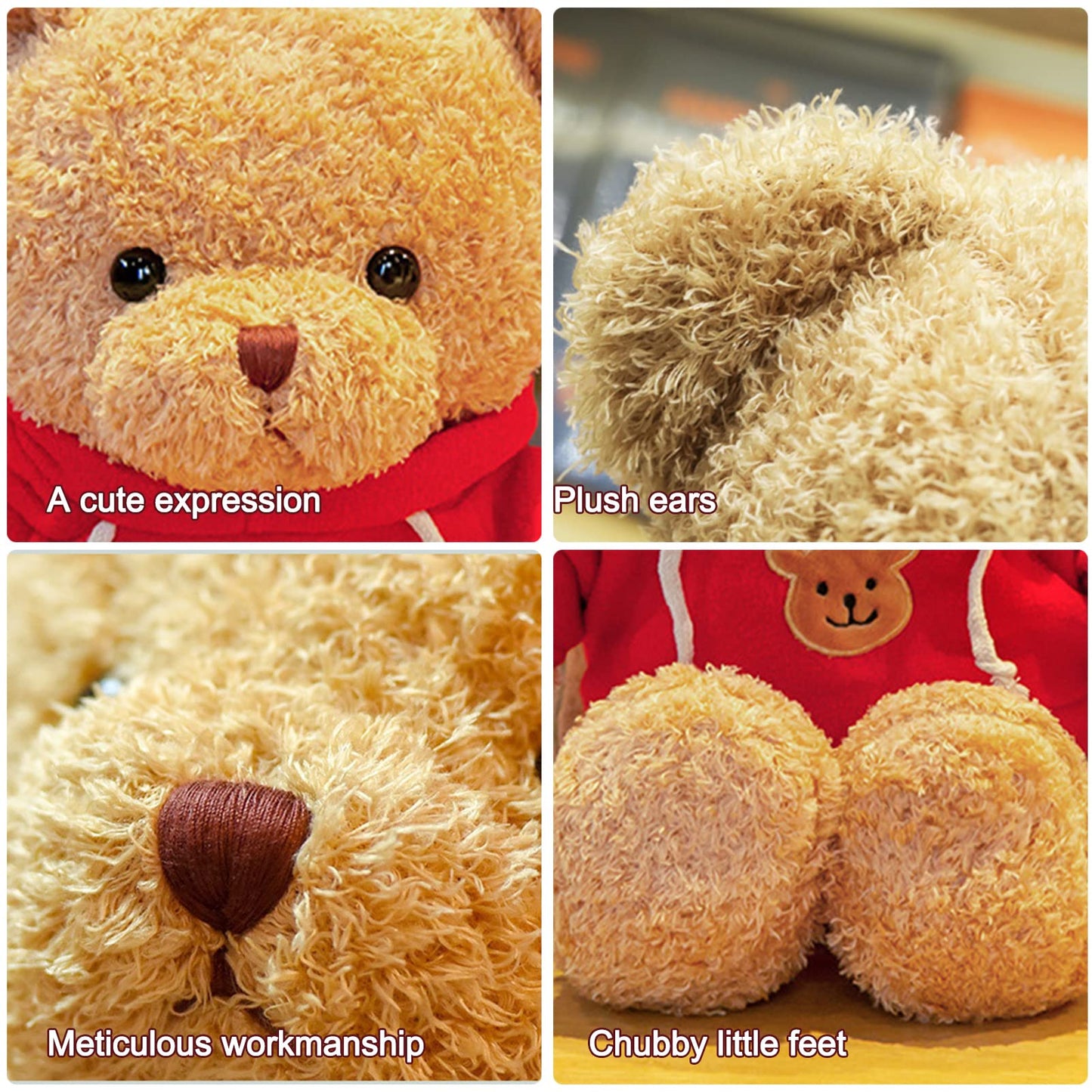AUCOOMA Teddy Bear Plush – 11.8-Inch Red Hoodie Bear for Kids | Cozy Plush Toy Gift