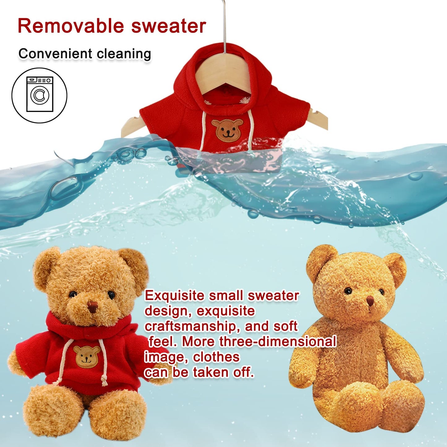AUCOOMA Teddy Bear Plush – 11.8-Inch Red Hoodie Bear for Kids | Cozy Plush Toy Gift