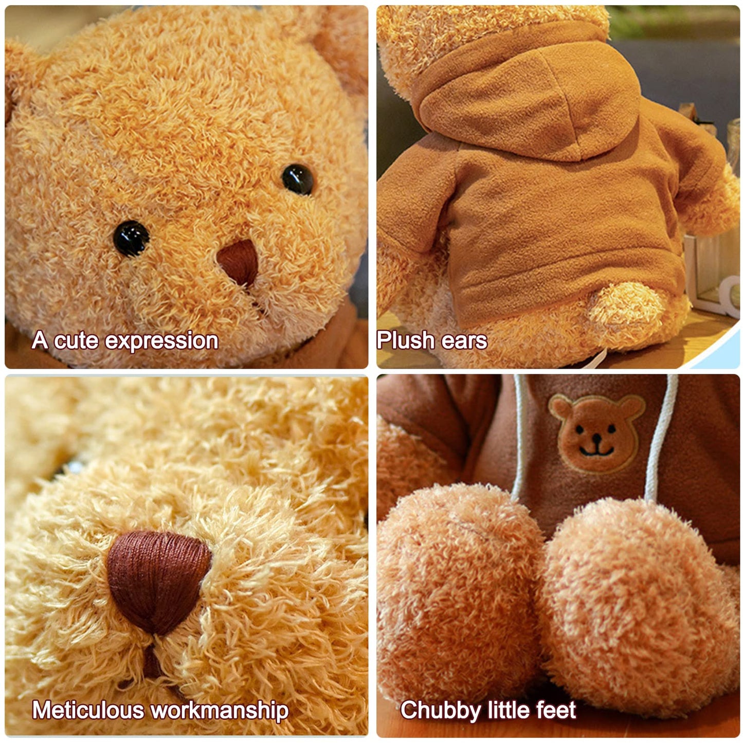 AUCOOMA Teddy Bear Plush – 11.8-Inch Hoodie Bear | Soft Stuffed Toy Gift for Kids
