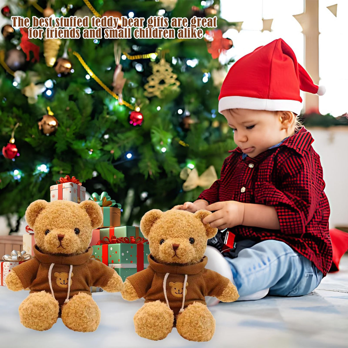 AUCOOMA 15.7-Inch Teddy Bear Plush with Pink Hoodie – Soft Brown Plush Toy