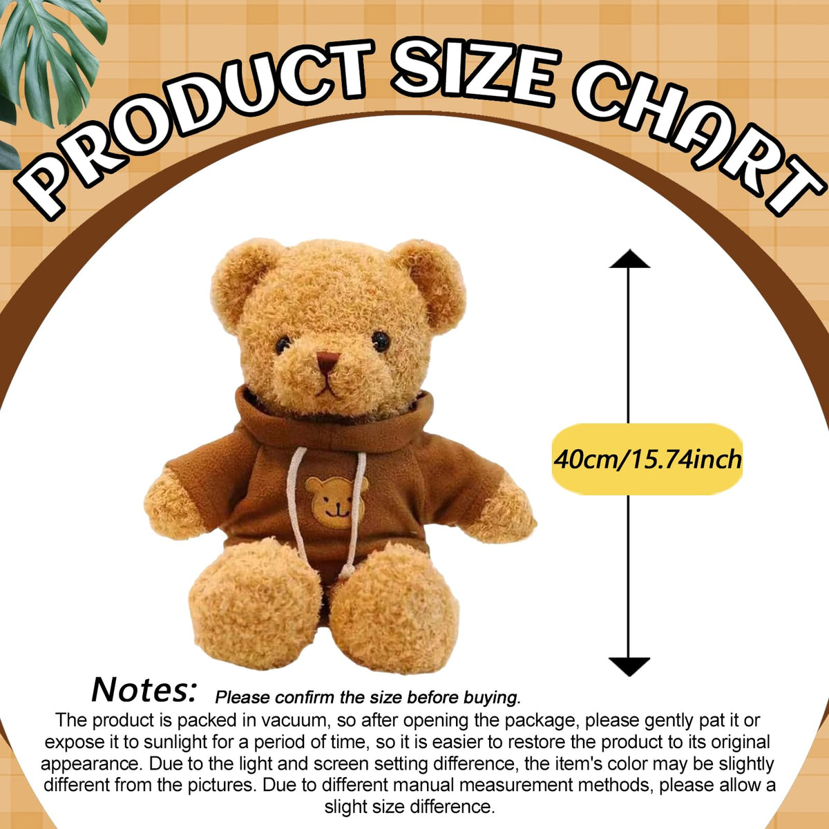AUCOOMA 15.7-Inch Teddy Bear Plush with Pink Hoodie – Soft Brown Plush Toy