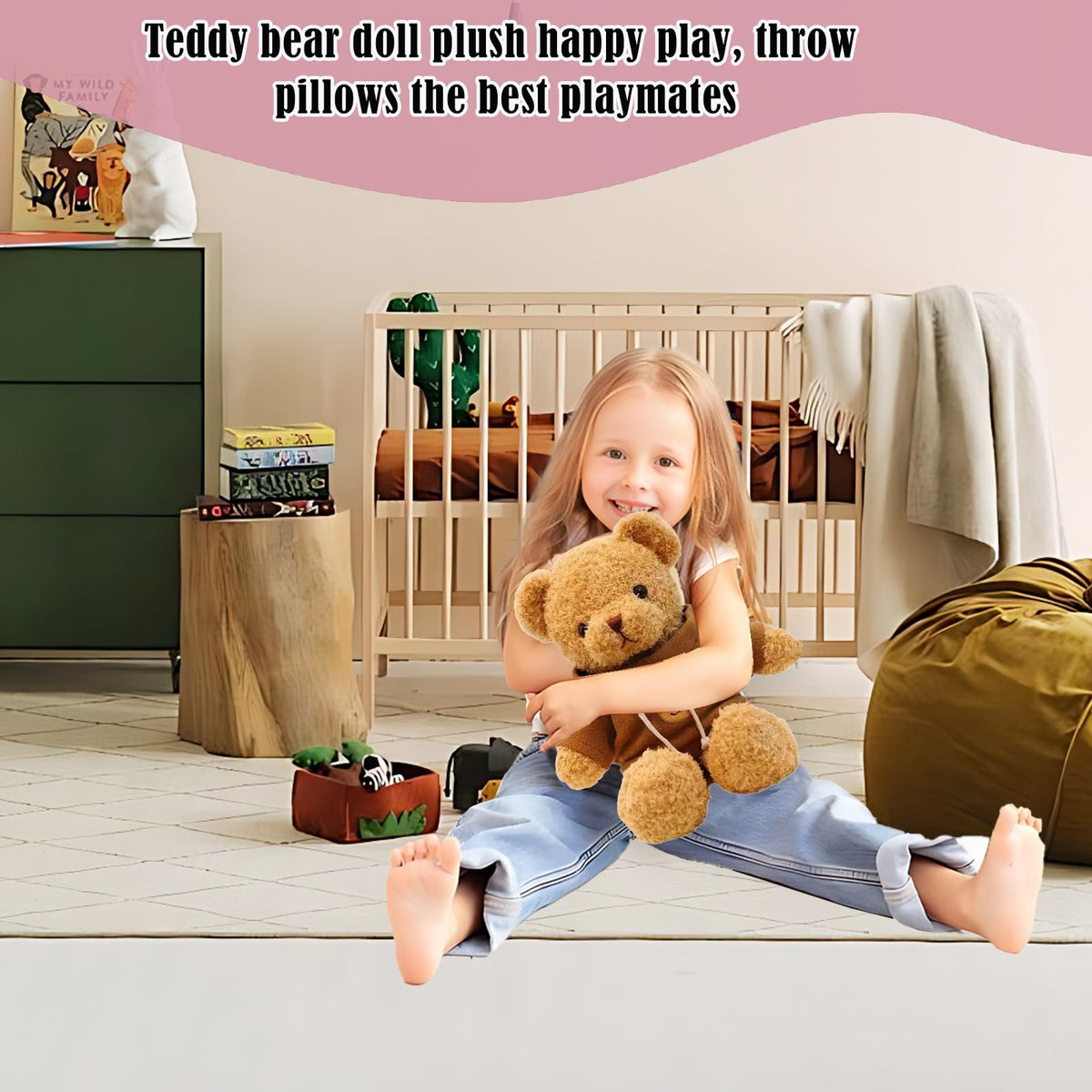 AUCOOMA 15.7-Inch Teddy Bear Plush with Pink Hoodie – Soft Brown Plush Toy