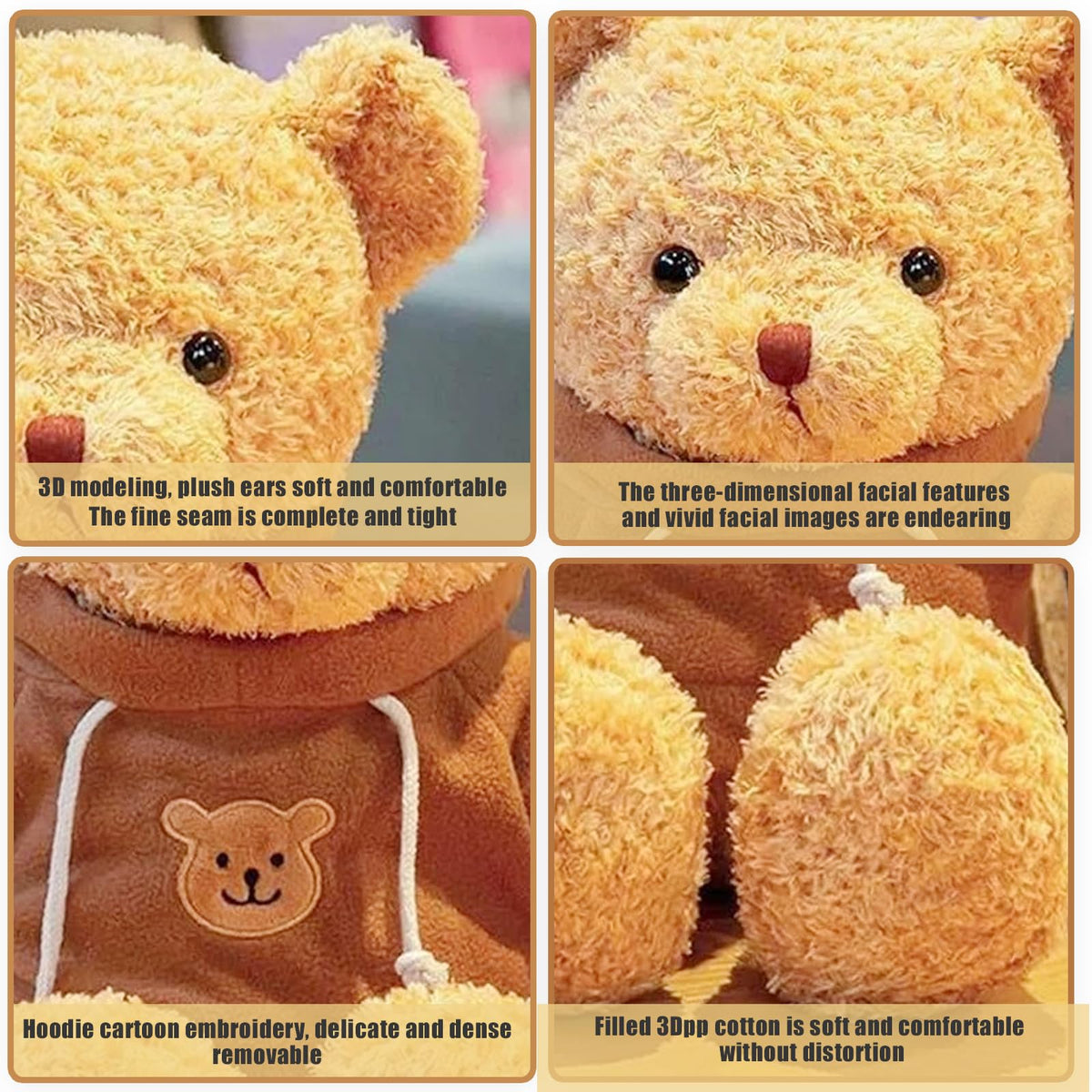 AUCOOMA 15.7-Inch Teddy Bear Plush with Pink Hoodie – Soft Brown Plush Toy
