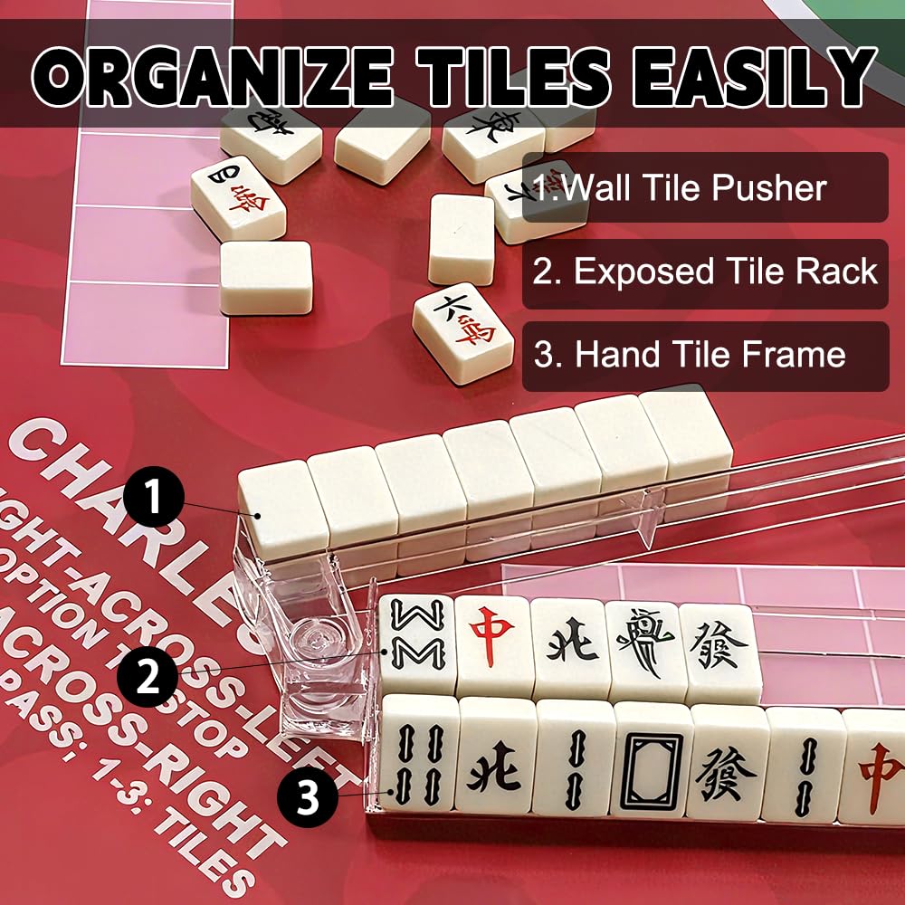 Aucuda Mahjong Racks with Pushers – 4-Piece Acrylic Shuffler Set (18.5 inch) for American Mah Jongg