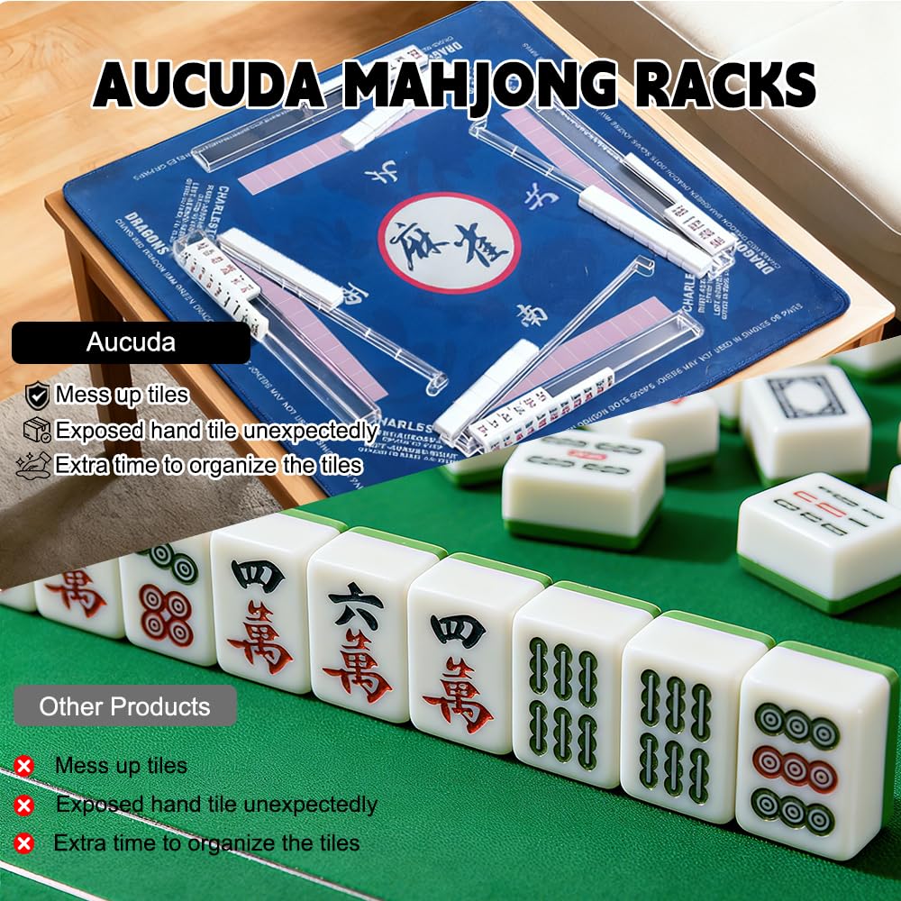 Aucuda Mahjong Racks with Pushers – 4-Piece Acrylic Shuffler Set (18.5 inch) for American Mah Jongg