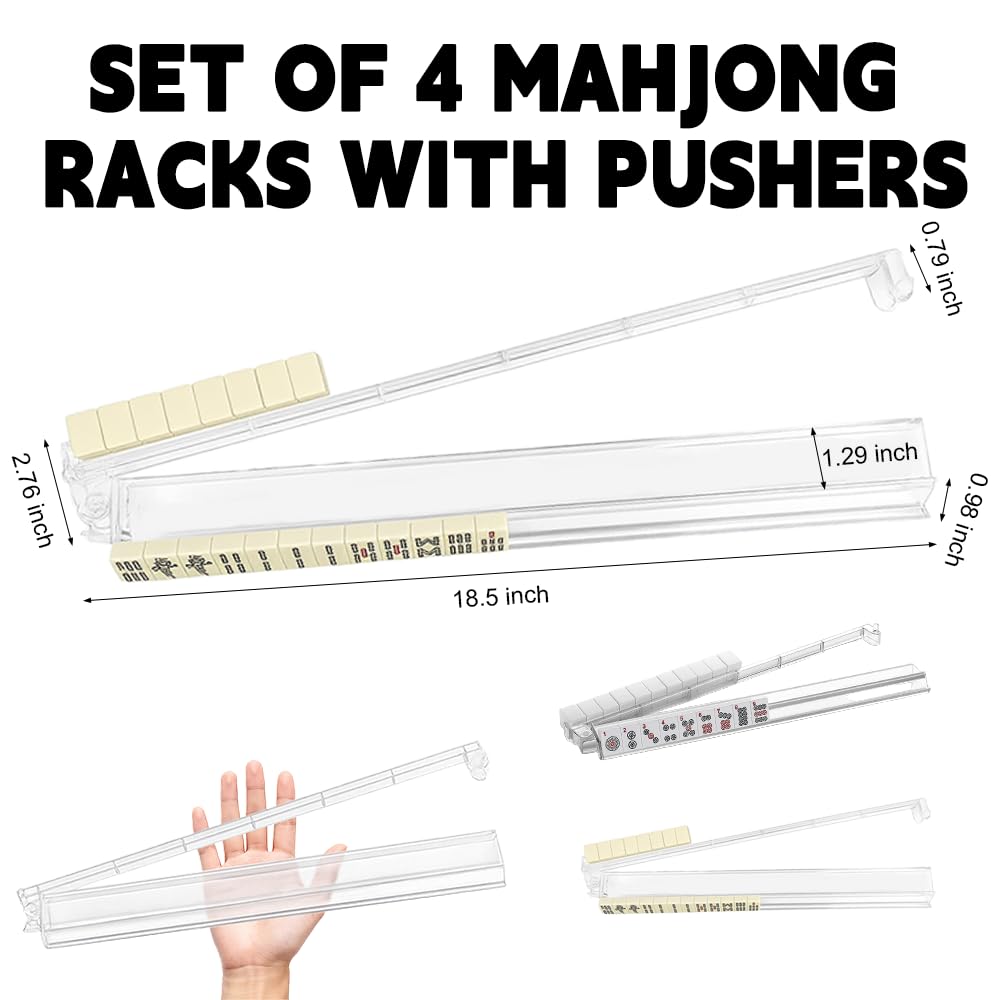 Aucuda Mahjong Racks with Pushers – 4-Piece Acrylic Shuffler Set (18.5 inch) for American Mah Jongg