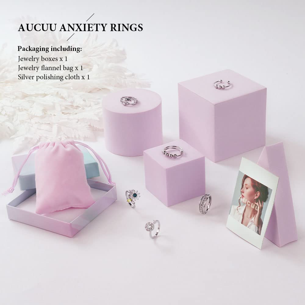 Aucuu 6 PCS Anxiety Fidget Rings for Women – Adjustable Open, Rotatable, Hypoallergenic