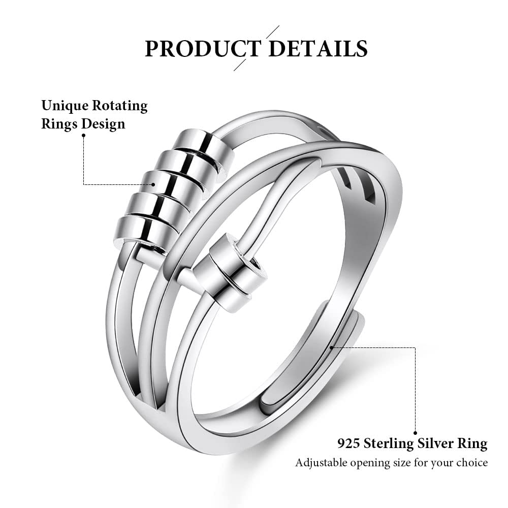 Aucuu 6 PCS Anxiety Fidget Rings for Women – Adjustable Open, Rotatable, Hypoallergenic