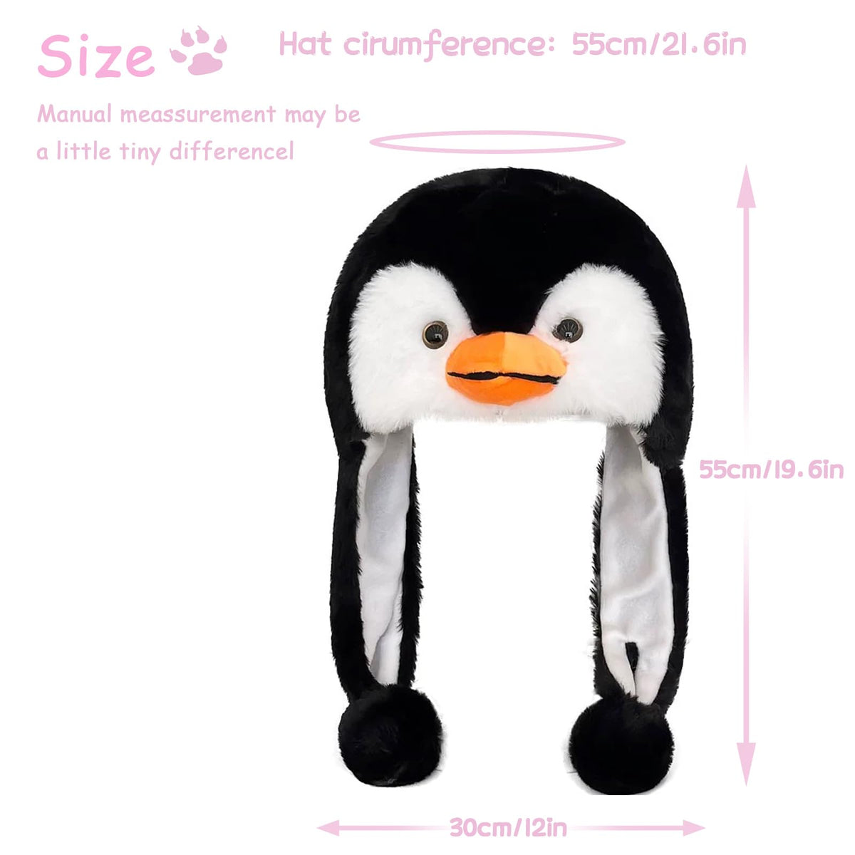 Audaisyly Funny Plush Animal Hat – Penguin Fleece Ear Flap Hat for Kids & Adults