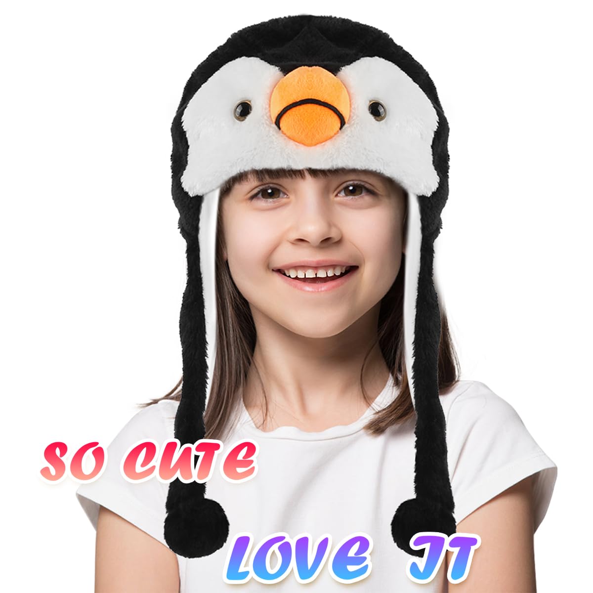 Audaisyly Funny Plush Animal Hat – Penguin Fleece Ear Flap Hat for Kids & Adults