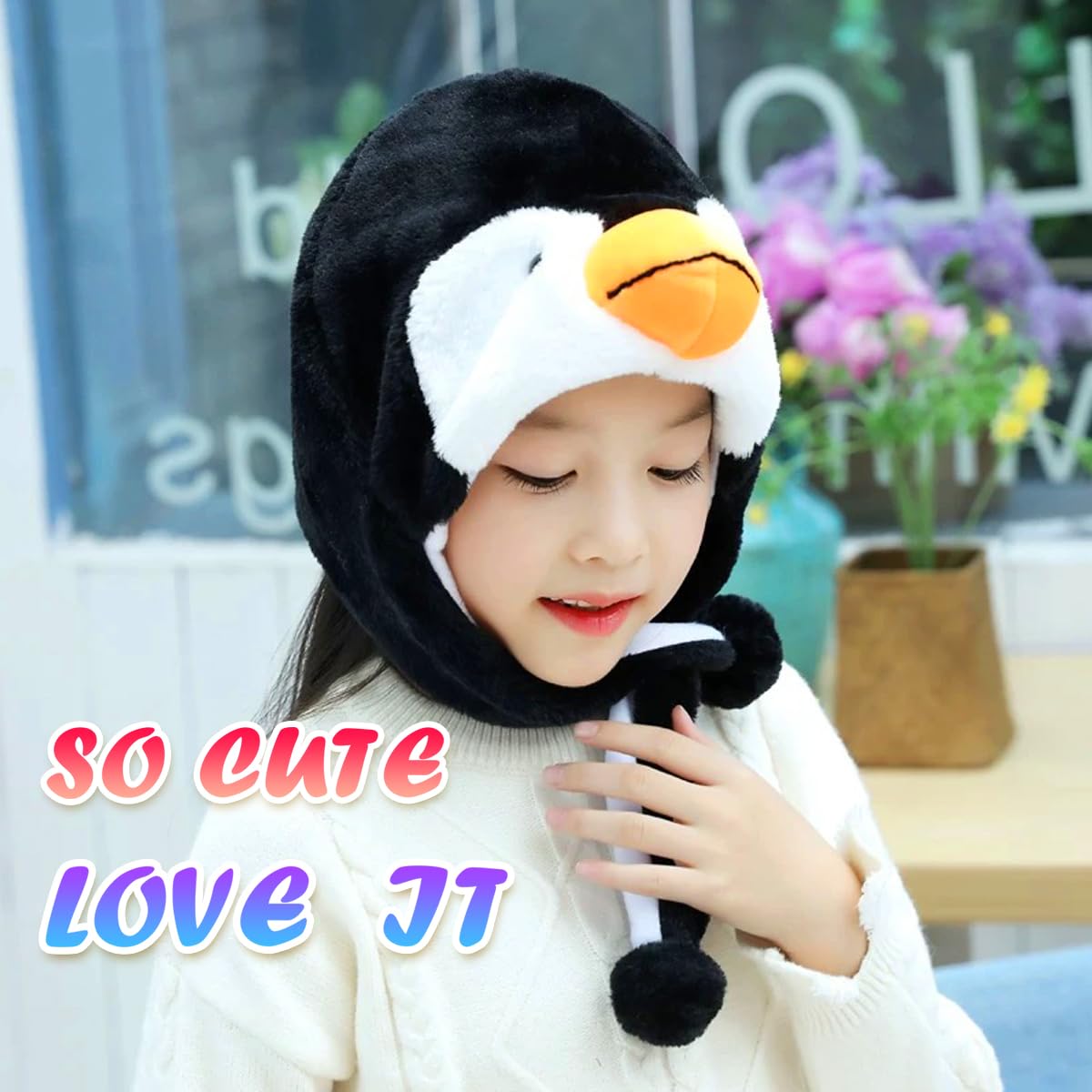 Audaisyly Funny Plush Animal Hat – Penguin Fleece Ear Flap Hat for Kids & Adults