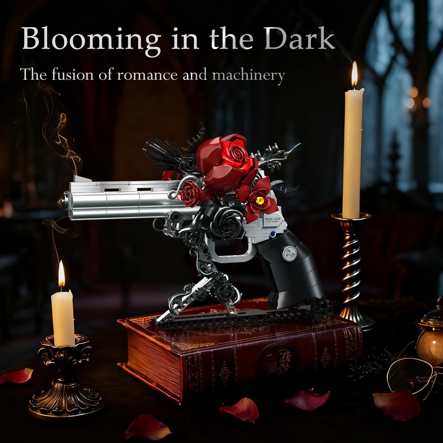 Audaxly Gothic Rose Revolver Building Kit – Dark Romantic Bricks Art