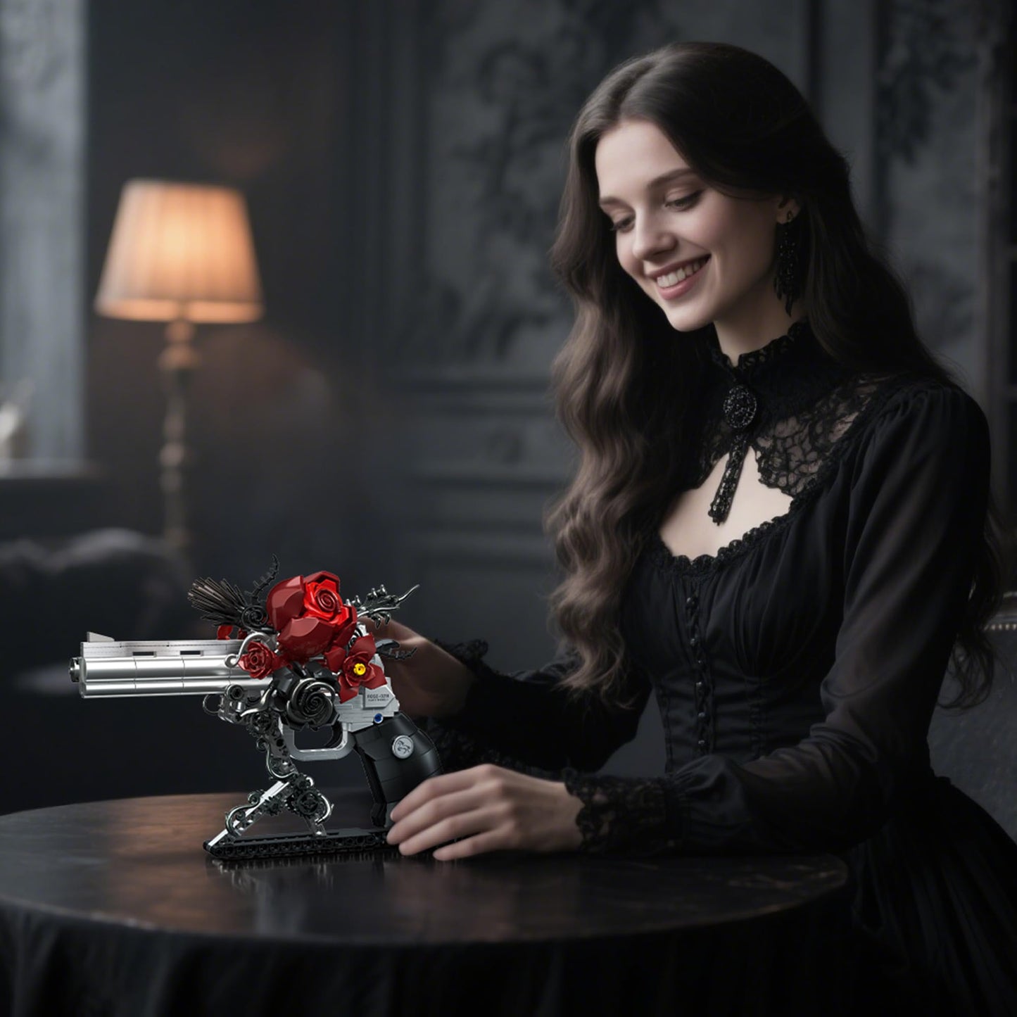Audaxly Gothic Rose Revolver Building Kit – Dark Romantic Bricks Art
