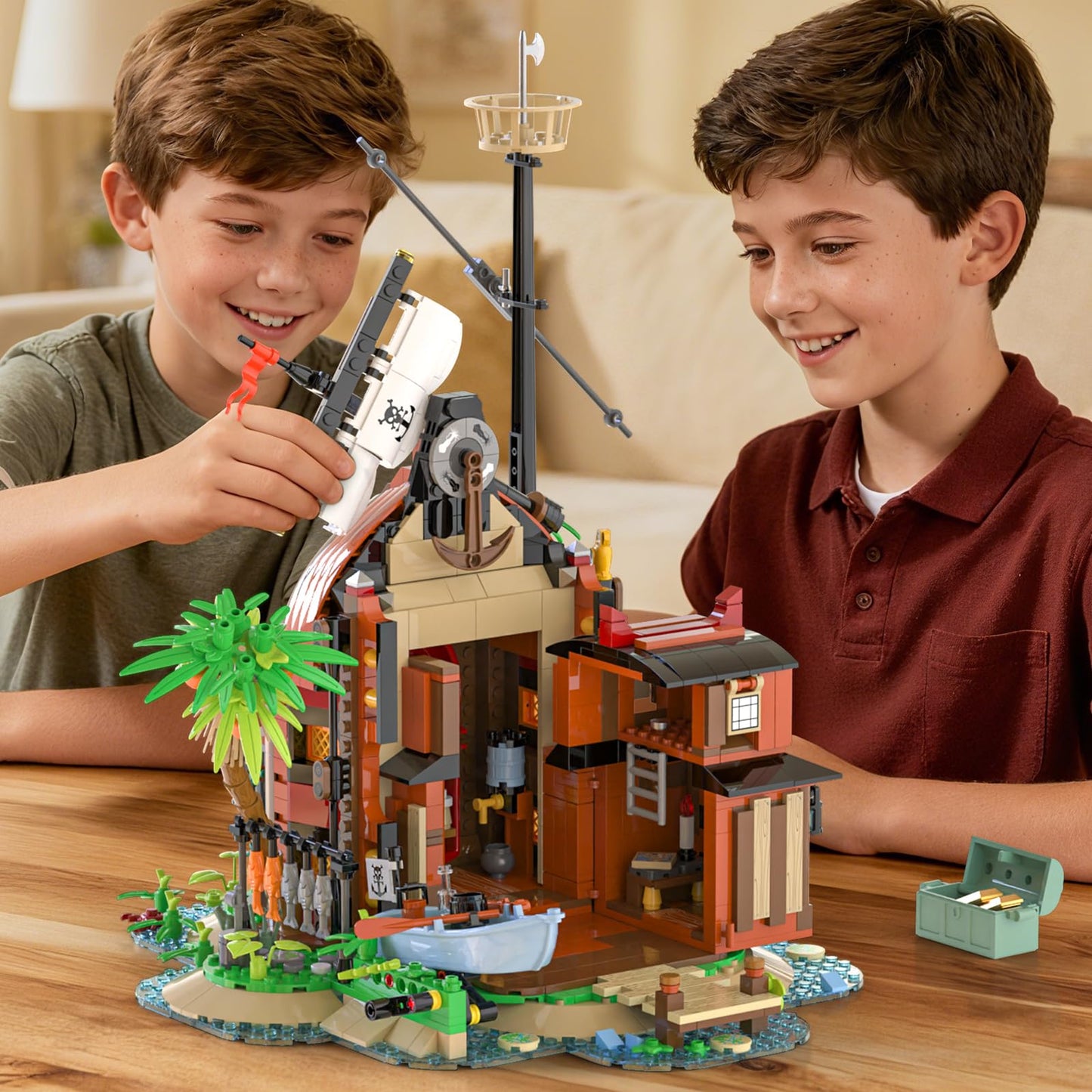 Audaxly Pirate Shipwreck Building Set — Pirate Ship House Kit with Boat, Tavern & Treasure