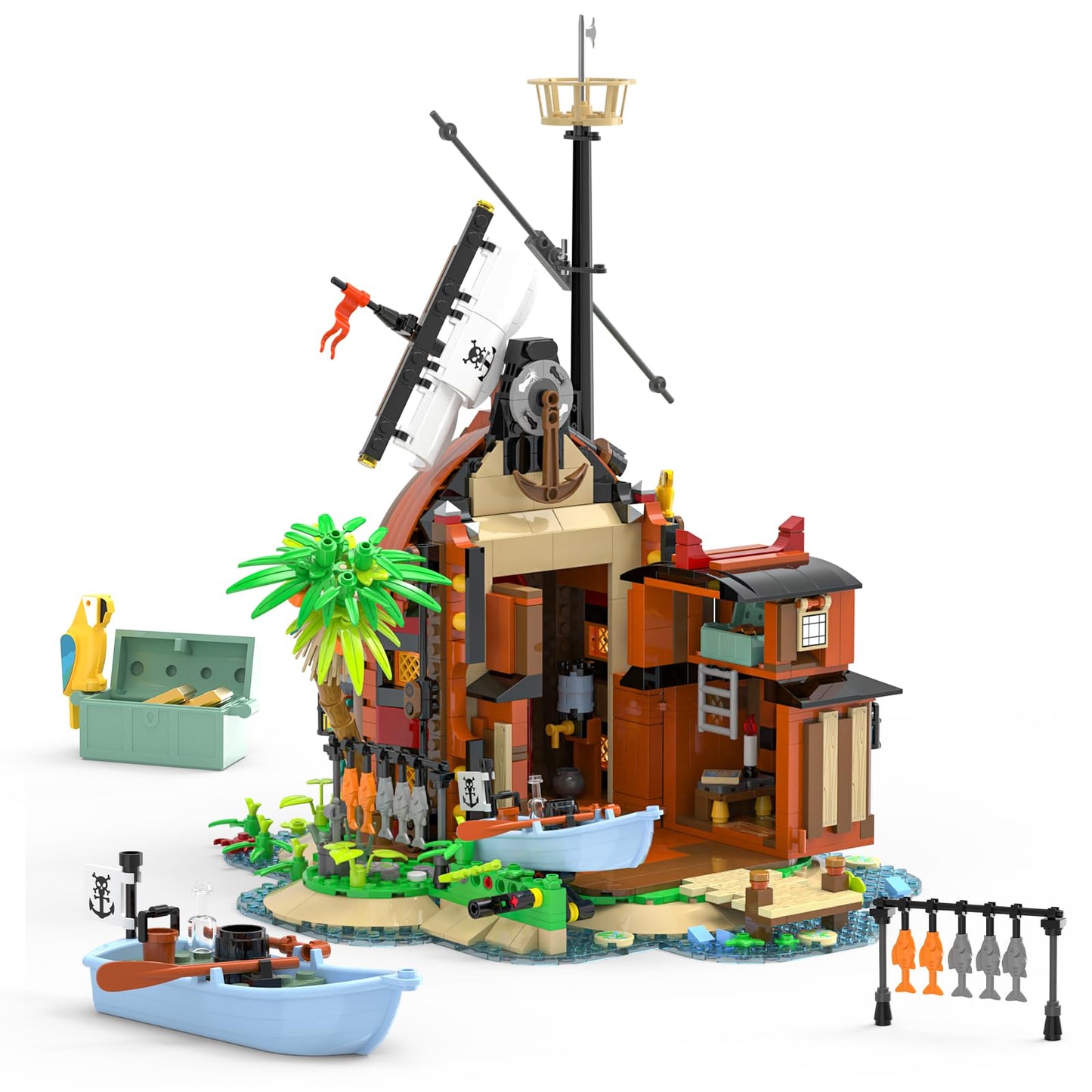 Audaxly Pirate Shipwreck Building Set — Pirate Ship House Kit with Boat, Tavern & Treasure