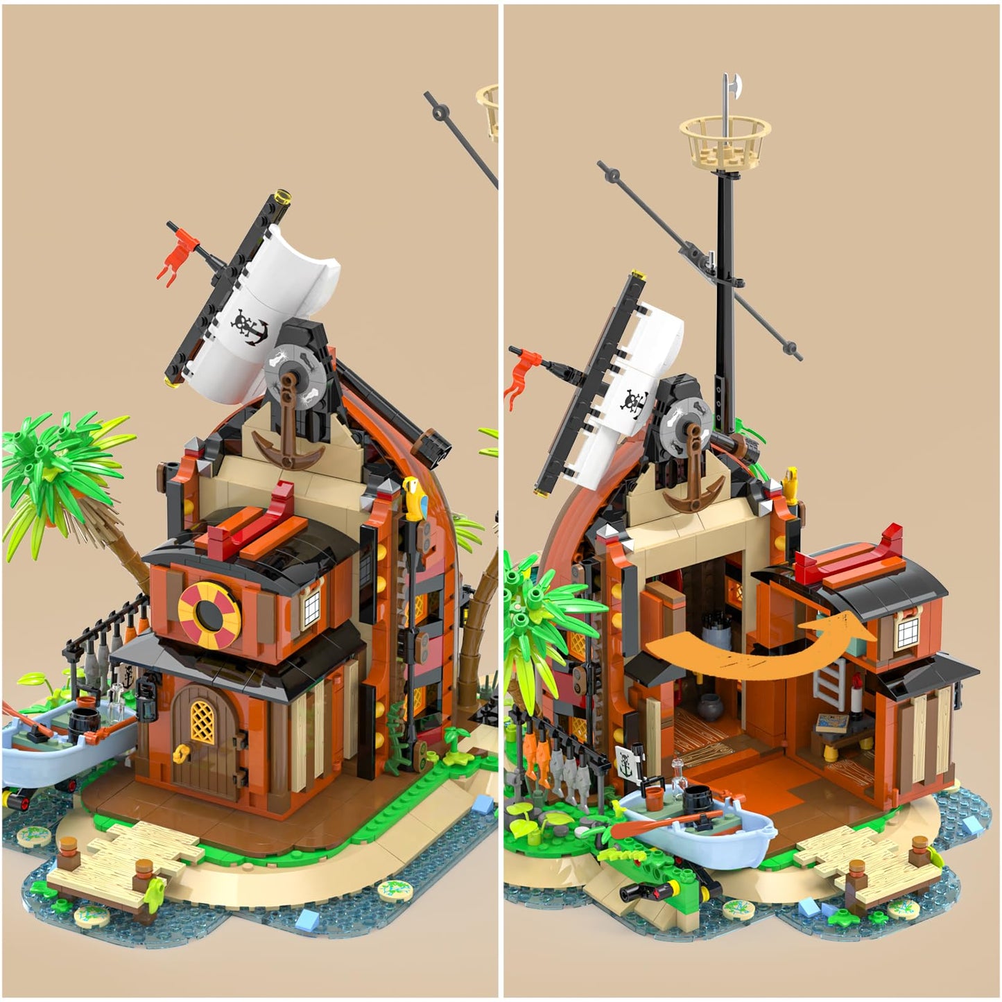 Audaxly Pirate Shipwreck Building Set — Pirate Ship House Kit with Boat, Tavern & Treasure