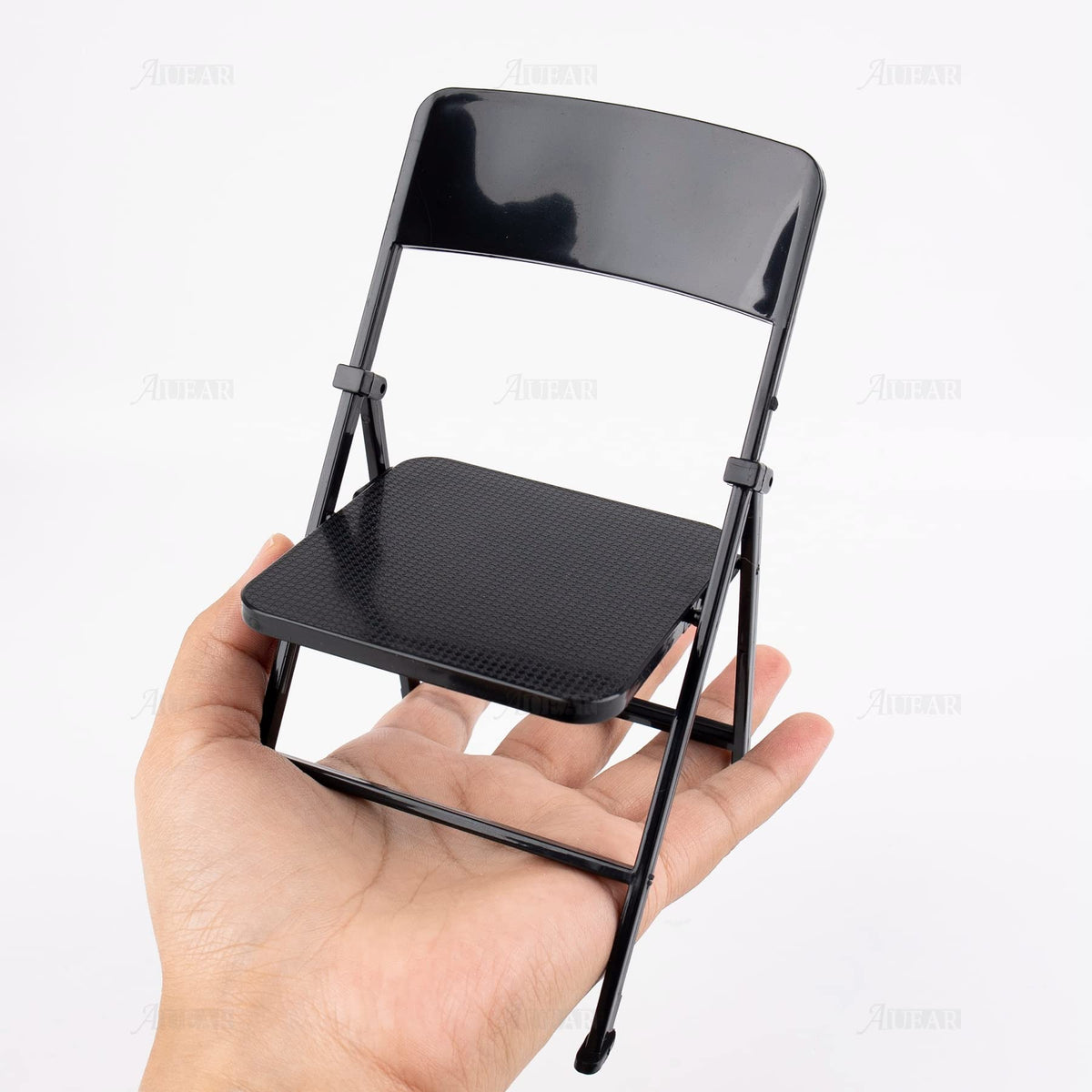 AUEAR 12in Plastic Mini Foldable Chair – 1/6 Scale Doll Furniture, Black