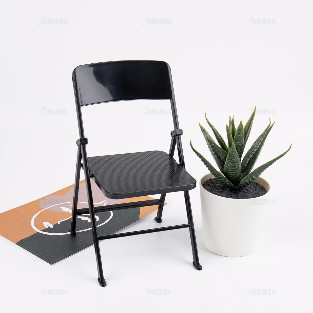 AUEAR 12in Plastic Mini Foldable Chair – 1/6 Scale Doll Furniture, Black