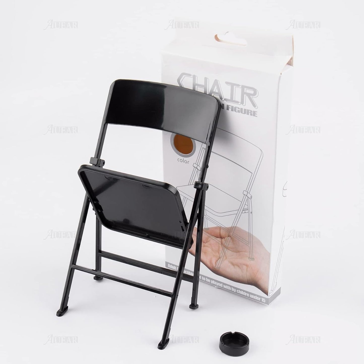 AUEAR 12in Plastic Mini Foldable Chair – 1/6 Scale Doll Furniture, Black