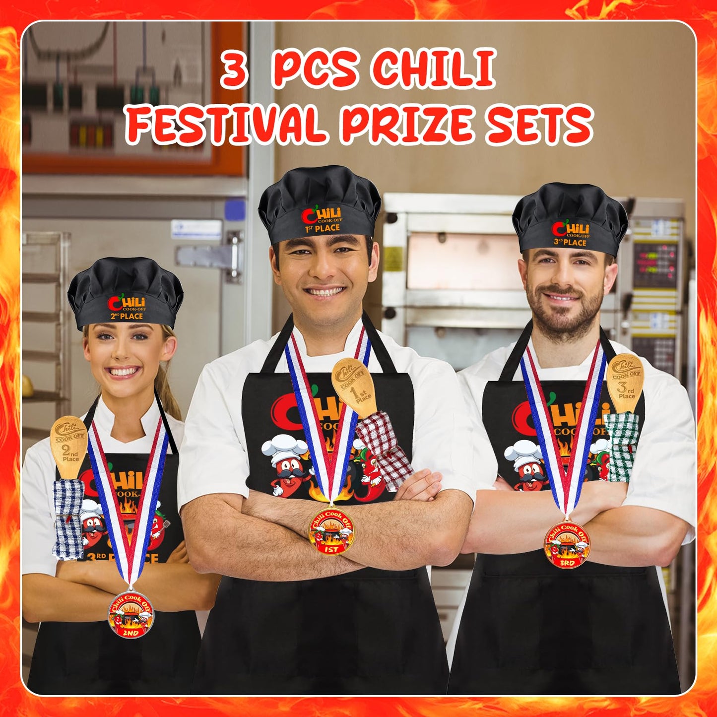 Augacage 12 Pcs Chili Cook Off Prize Set – Hats, Aprons, Medals & Spoons for Chili Festivals
