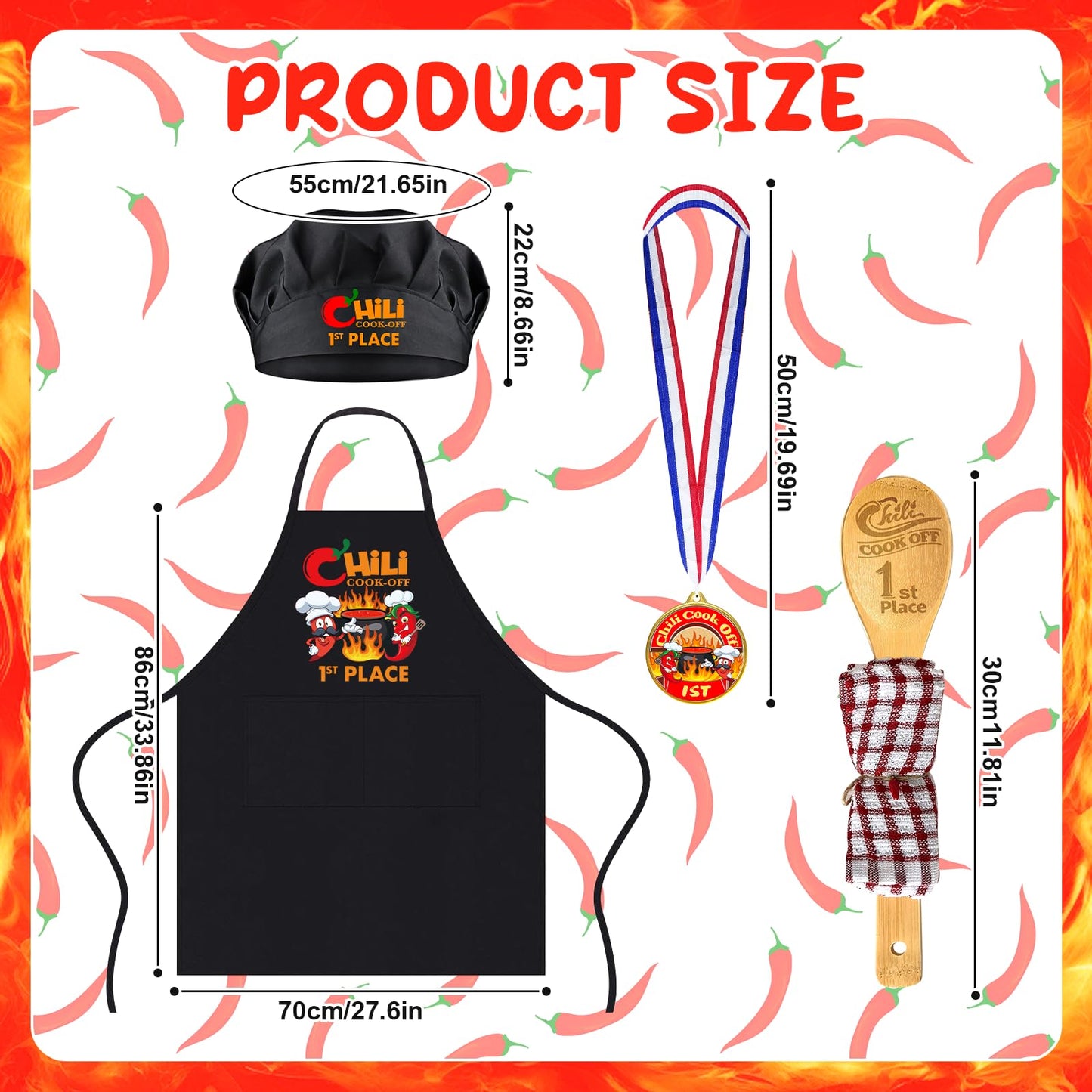 Augacage 12 Pcs Chili Cook Off Prize Set – Hats, Aprons, Medals & Spoons for Chili Festivals