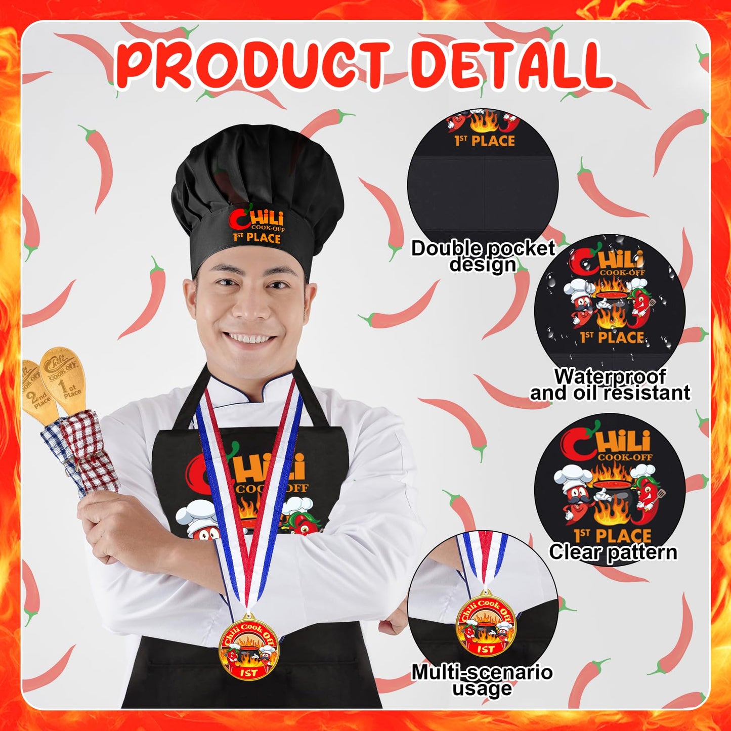 Augacage 12 Pcs Chili Cook Off Prize Set – Hats, Aprons, Medals & Spoons for Chili Festivals
