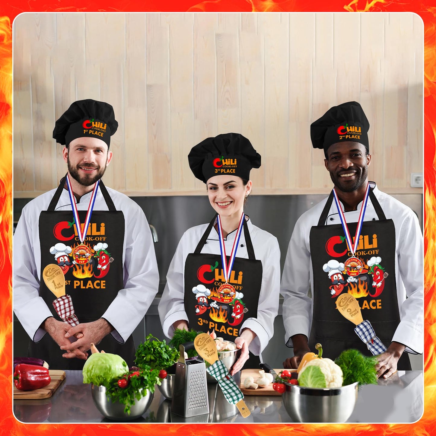 Augacage 12 Pcs Chili Cook Off Prize Set – Hats, Aprons, Medals & Spoons for Chili Festivals